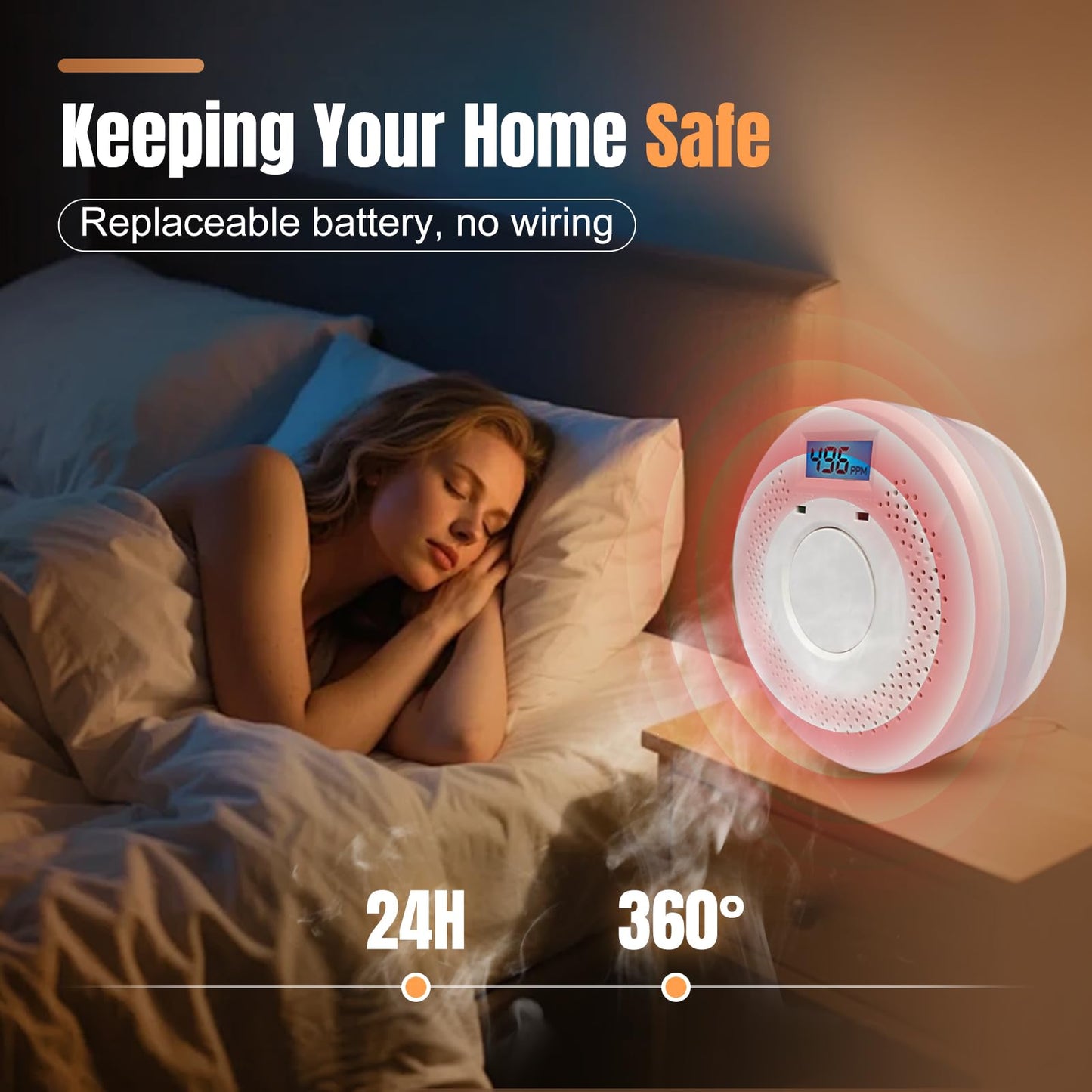 smoke detector smoke and carbon monoxide detector，smoke alarm，CO Detector smoke detector, Carbon Monoxide Alarm,5 Year Battery OperatedLCD Display and Sound Warning for Home, Bedroom, Kitchen，(3 Pack)