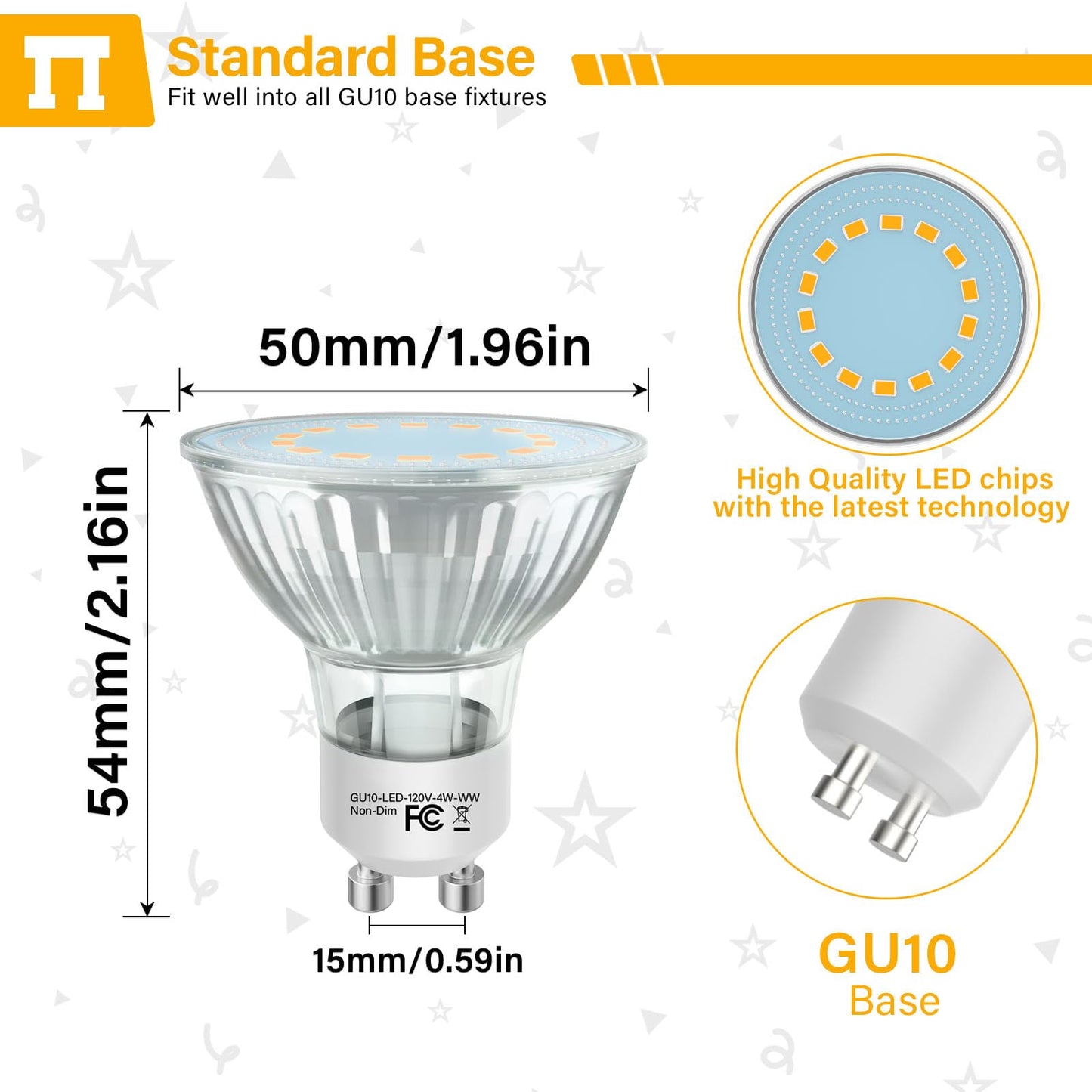 Gu10 Led Light Bulbs  50 Watt Halogen Equivalent  2700K Warm White Gu10 Bulb Replacement For Track&Recessed Lighting  4W 450 Lumens Led Bulbs For Kitchen  Range Hood  Living Room  12-Packs