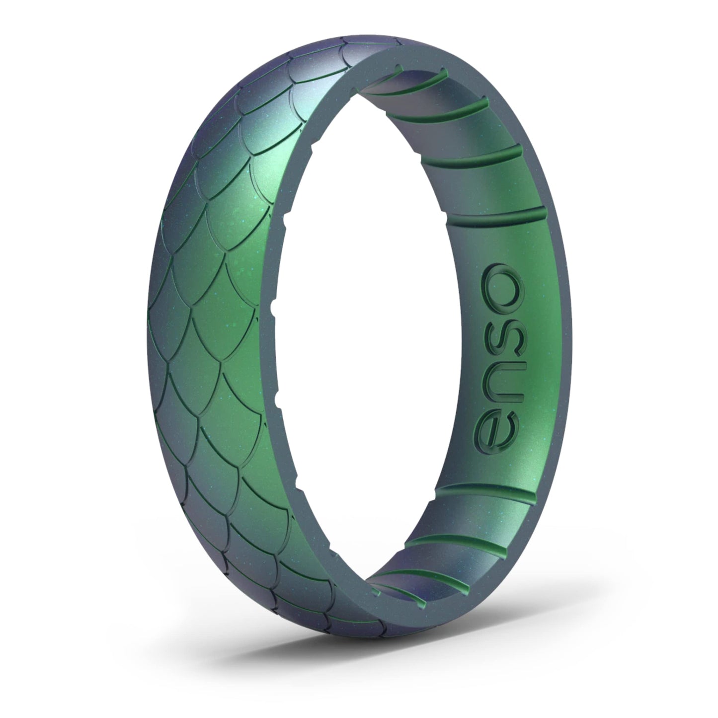 Enso Rings Etched Thin Legend Silicone Ring - Ultra Comfortable, Breathable, and Safe Wedding Ring - Dragon Scale, 3