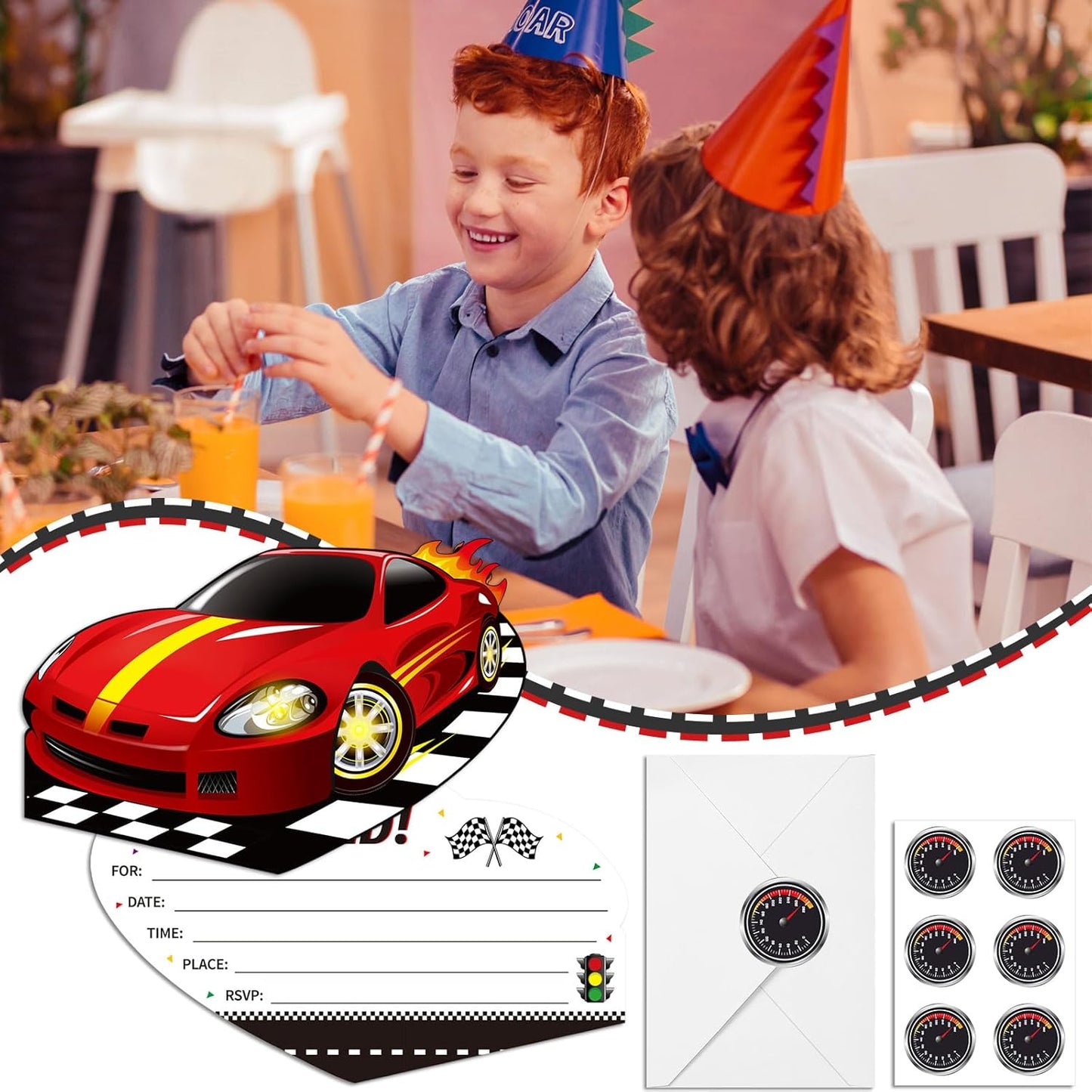 30 Sets Birthday Invitations with Envelopes Stickers Themed Invitations for Girl Boy Birthday Party Supplies Decoration (Race Car)