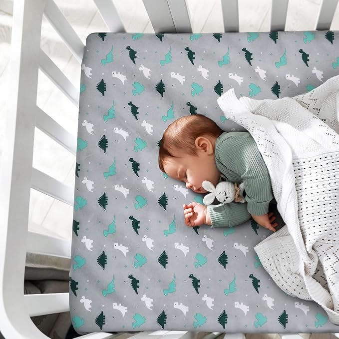 Graco Pack n Play Sheets - 4 Pack Mini Crib Sheets, Ultra Soft Mattress Compatible, Dinosaurs