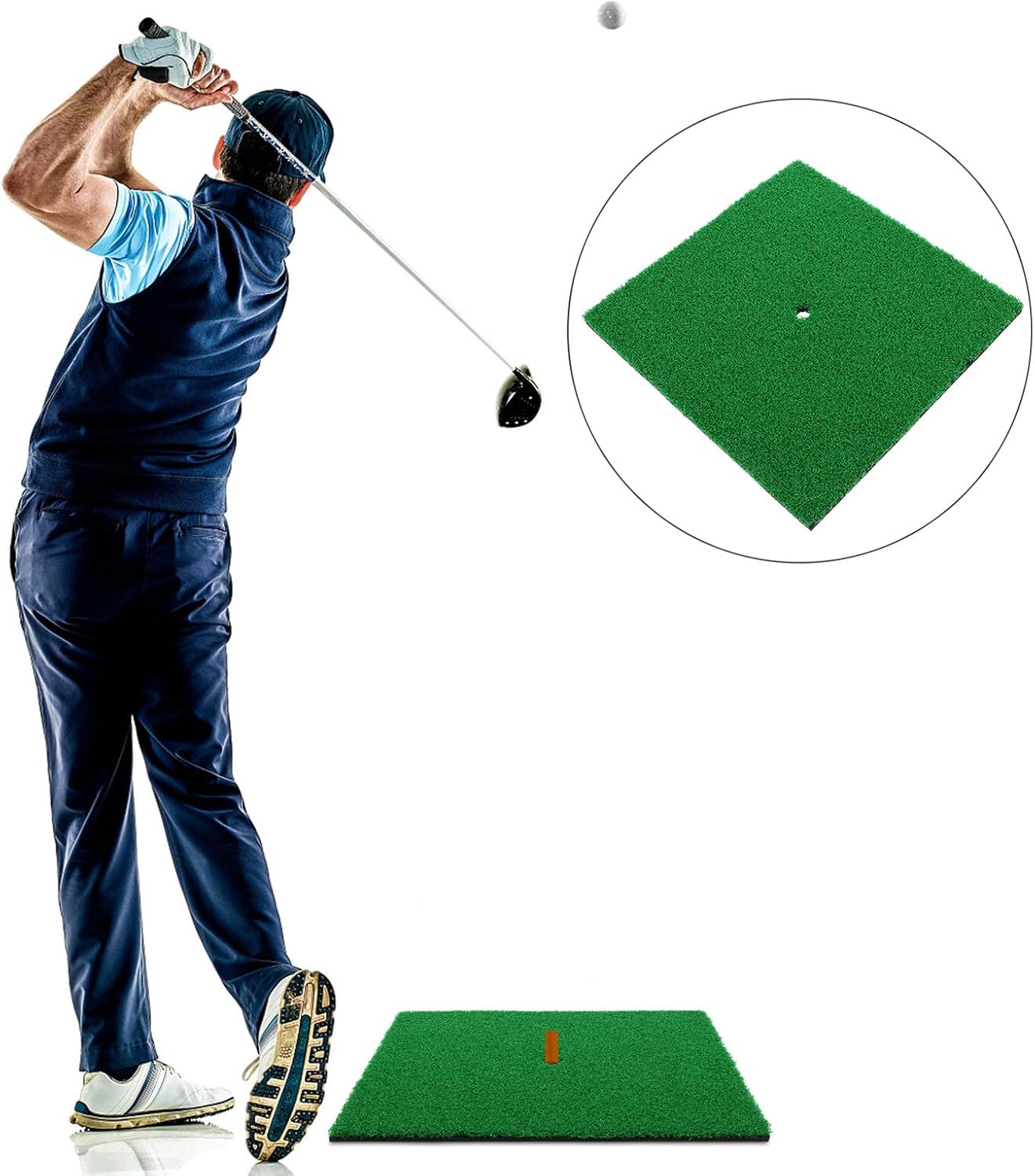 True-Turf Golf Practice Mat Non-Slip Hitting Pad for Indoor Outdoor Training Backyard Driving Chipping Putting with Material Simulating Real Fairway Surface