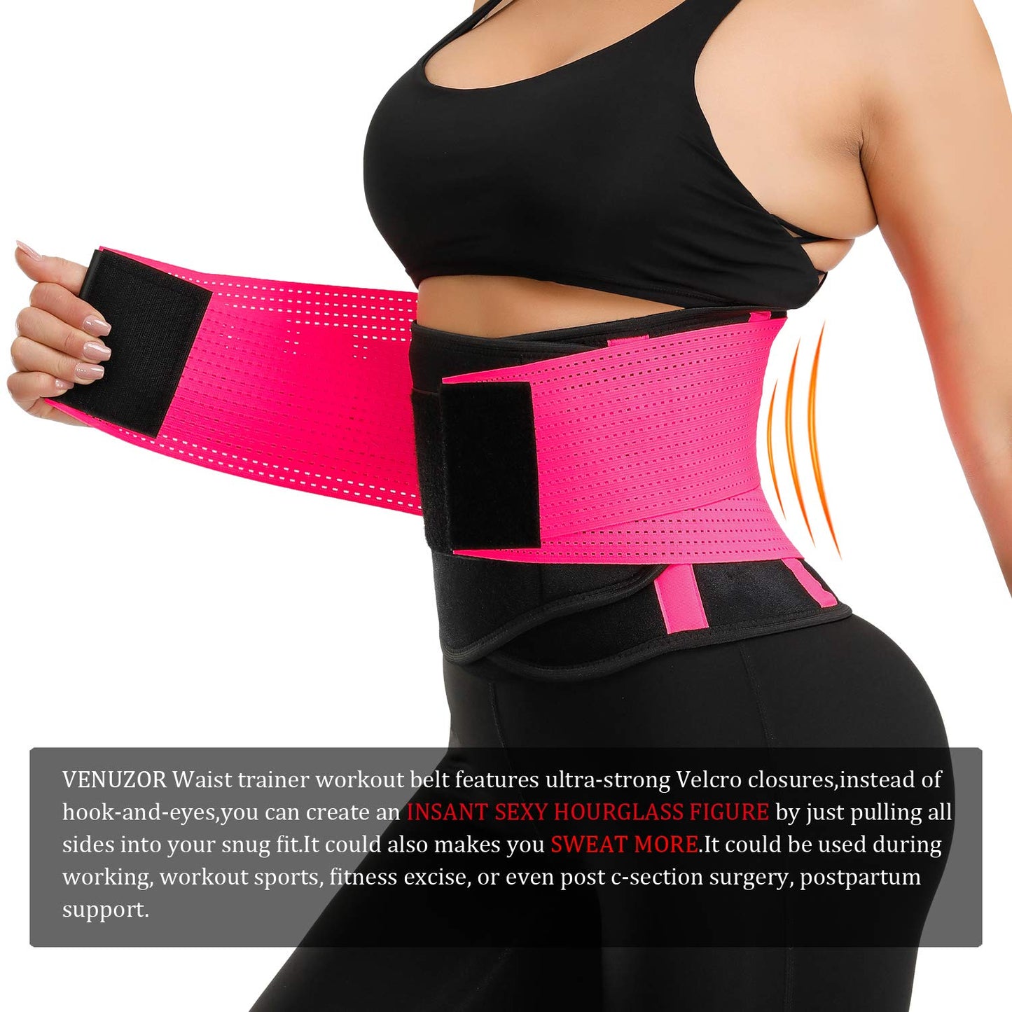 VENUZOR Waist Trainer Belt for Women - Waist Cincher Trimmer - Slimming Body Shaper Belt - Sport Girdle Belt (UP Graded)(FL Pink,M)