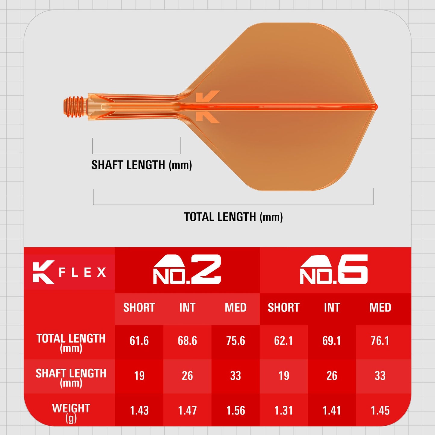 Target Darts K Flex Integrated Dart Flights and Shafts, Short 19mm, Orange, Model taf1554, Pack of 3