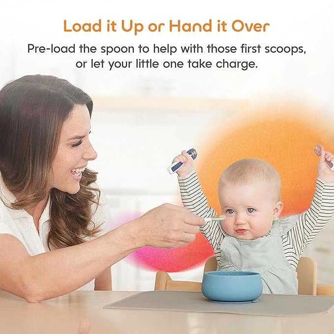 NumNum Baby Spoons Set, Baby Essentials Pre-Spoon GOOtensils for 6+ Months, First Stage Self-Feeding Spoons for Baby Led Weaning (BLW), Silicone Toddler Utensils, BPA-Free, 4 Pack Classic Colors