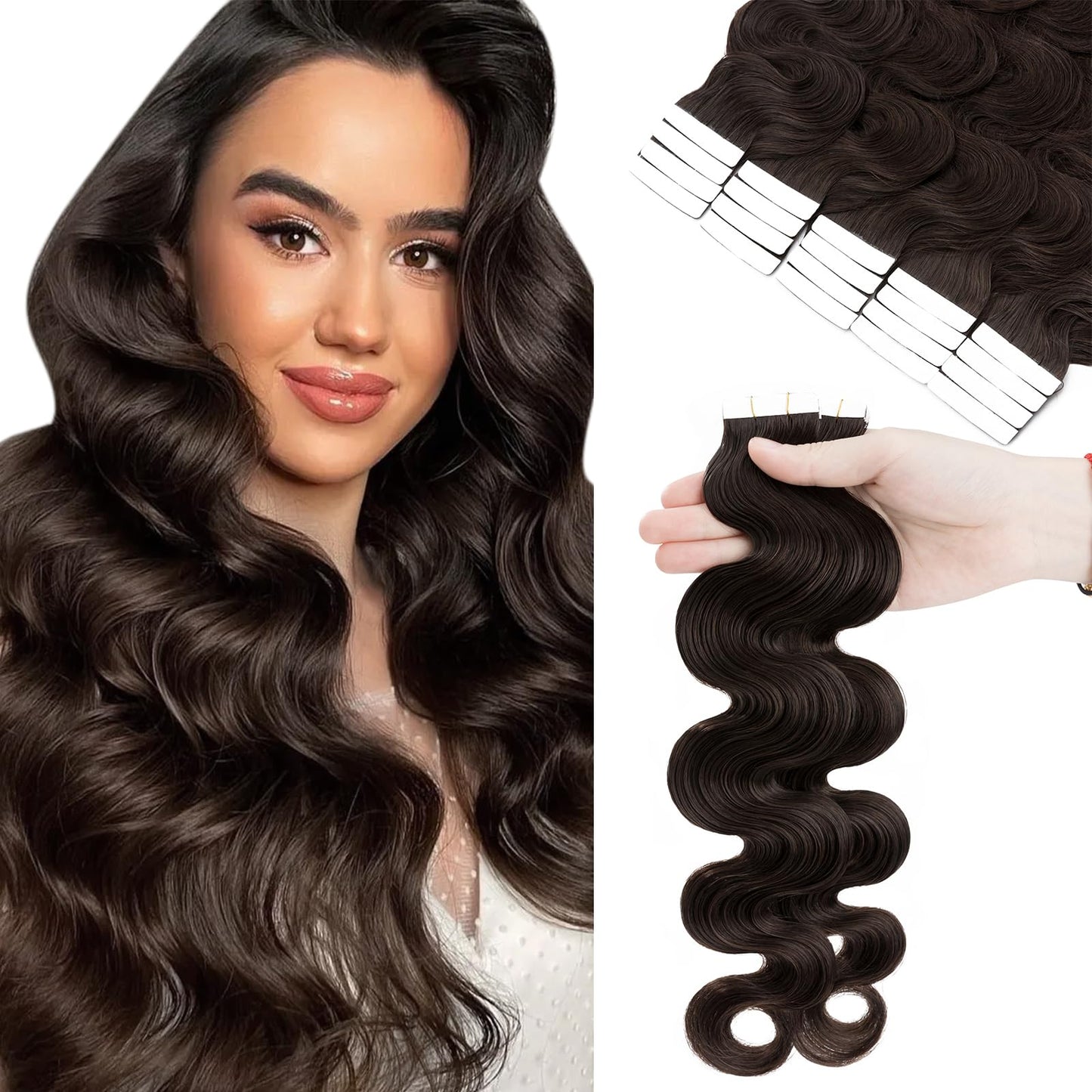Hairro Tape in Human Hair Extensions Body Wave 24 Inch 20pcs 50g Highlight Long Wavy Seamless Skin Weft Glue in Human Hairpieces