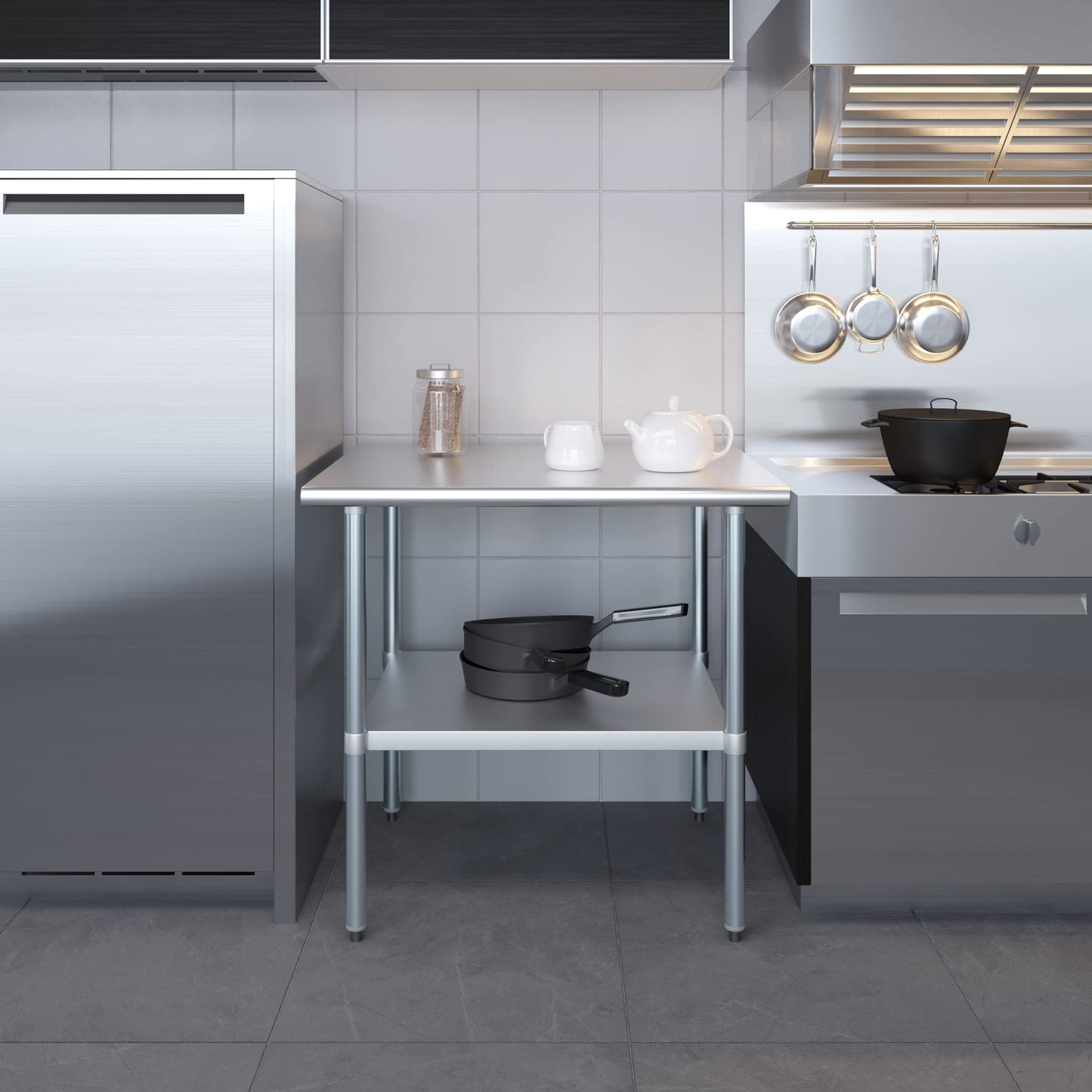 AmGood 30 in. x 36 in. Stainless Steel Work Table | Metal Kitchen Food Prep Table | NSF