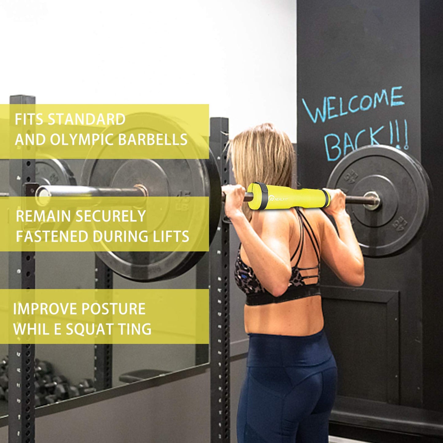NEALFIT Barbell Pad Squat Pad for Squats—Squat Bar Pad—Great for Weightlifting,Lunges and Hip Thrusts—Foam Sponge Pad—Fit Standard and Olympic Bars Perfectly