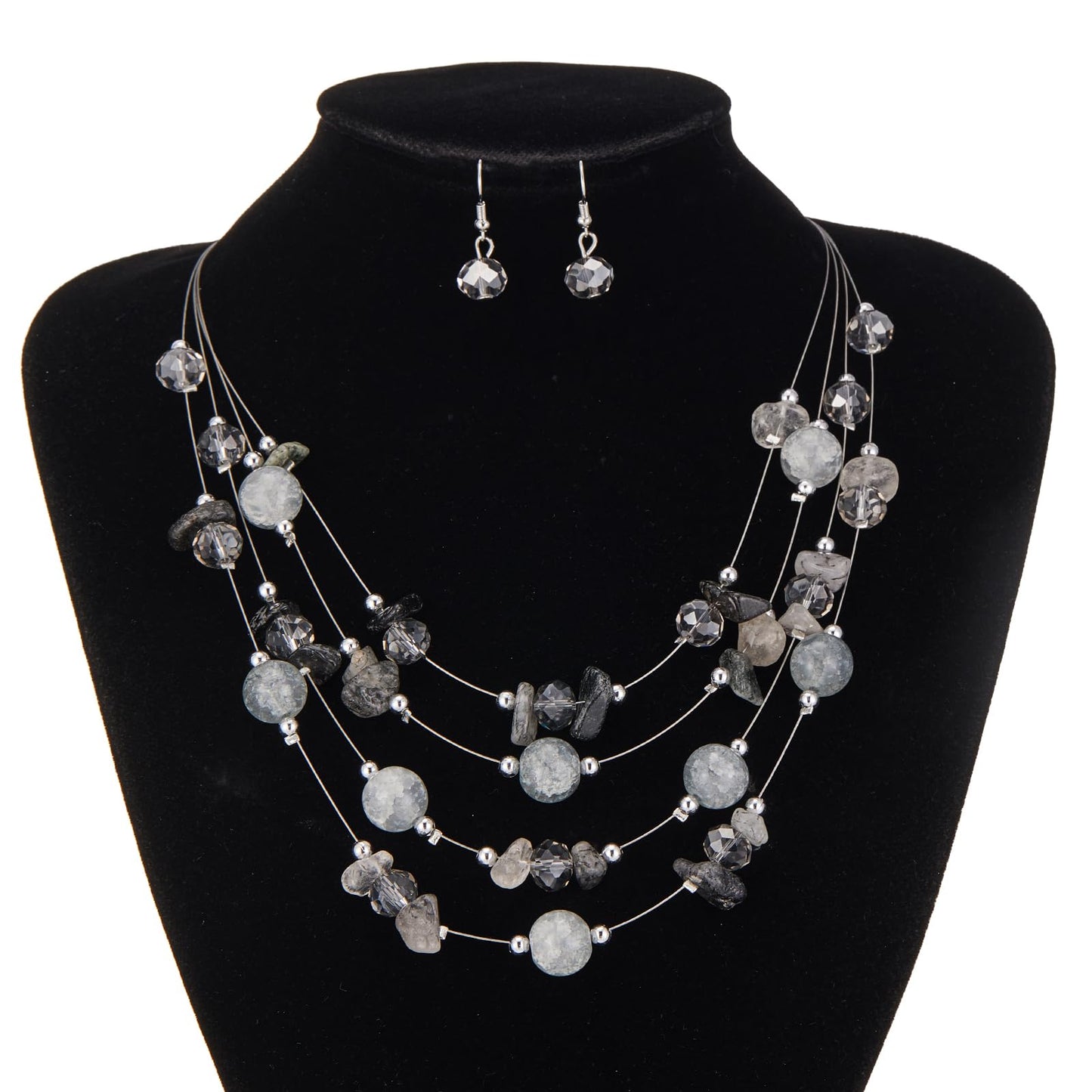 Layered Chunky Statement Necklace for Women Colorful Boho Beaded Necklaces and Earring Set Fashion Costume Jewelry for Women(54-