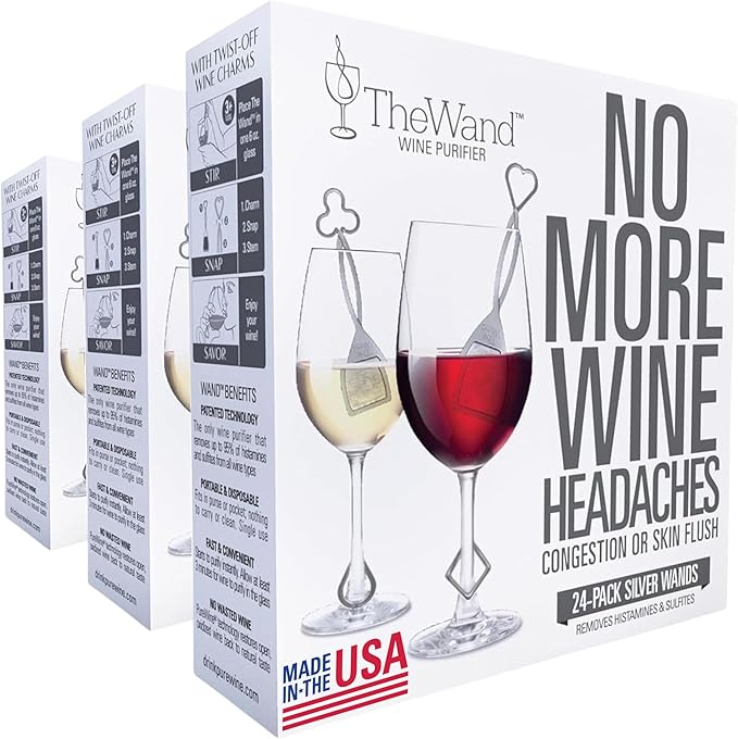 PureWine The Wand Wine Purifier - Red & White Wine Filters for Histamines & Sulfites, Sulfite Remover Sticks, Helps Allergies & Headaches, Gift Accessories for Women & Men - 72 Wands, Silver
