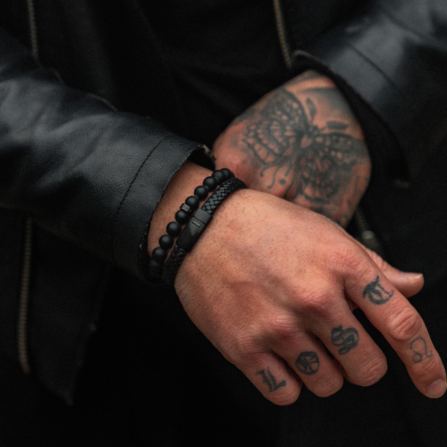 LUXAR Mens Black Onyx Stone Bead Bracelets | Matte Black 8mm Stone | Minimalist, Designer Jewelry for Men (Black, Small)