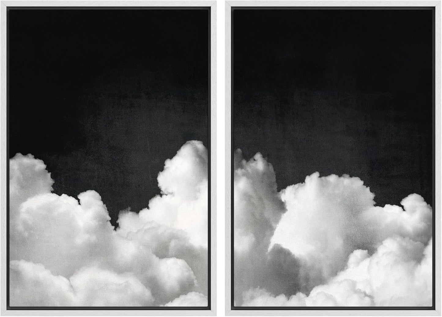 SIGNWIN Framed Canvas Print Wall Art Moody Black and White Cloud Illustrations Modern Art Decorative Contemporary for Living Room, Bedroom, Office - 16"x24"x2 White