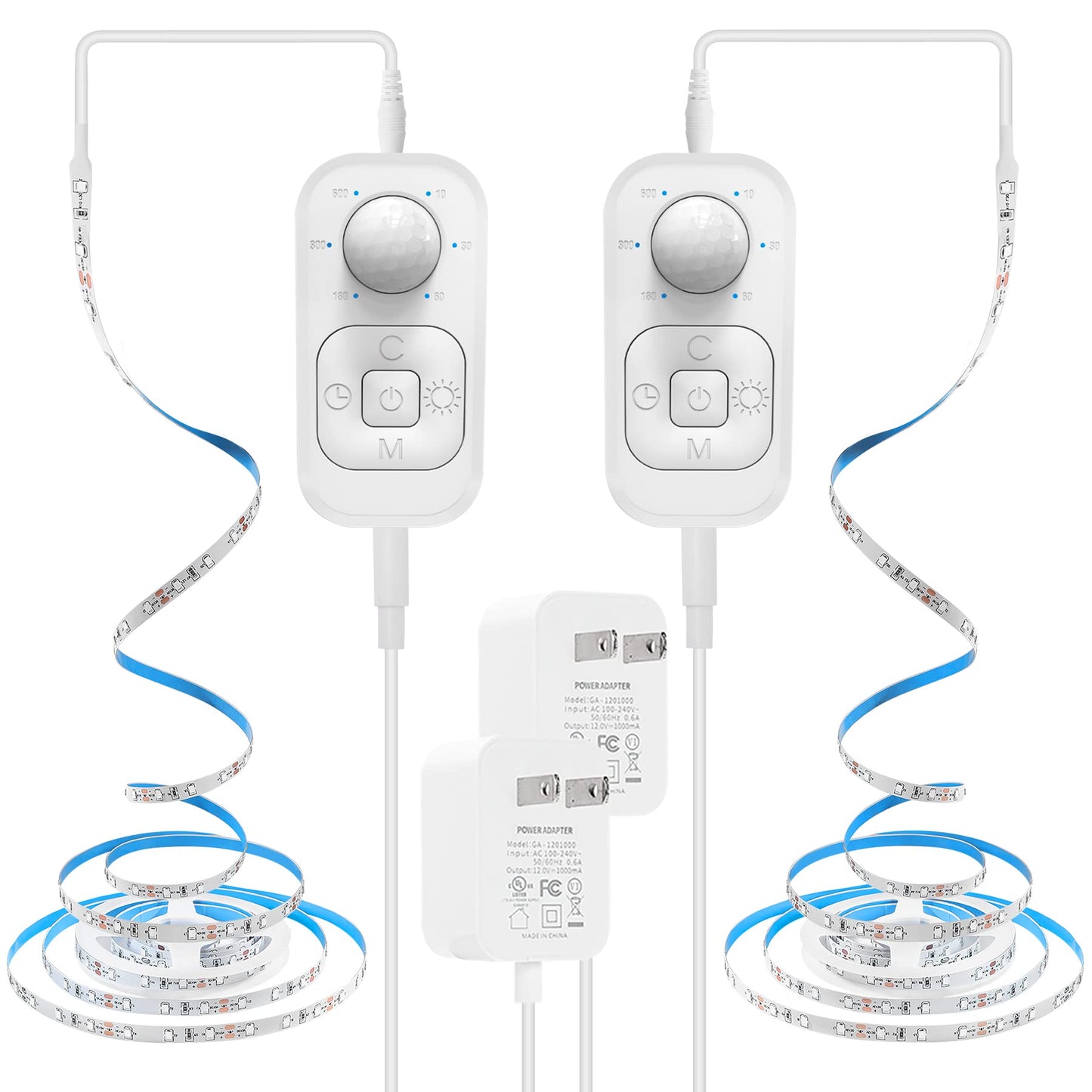 Speycer Motion Sensor Under Cabinet Lights - Plug-in LED Strip, 9.84ft 2 Pack, Cold White, Dimmer & Timer for Indoor Use