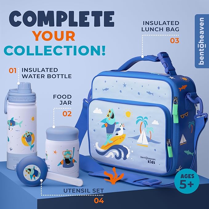 Bentoheaven Kids Food Jar (10oz) - Vacuum Insulated Container - Premium Double Wall Stainless Steel - Easy to Open - Keeps Soup Hot/Cold - Lunch Box Thermos for Kids (Ocean Blue)