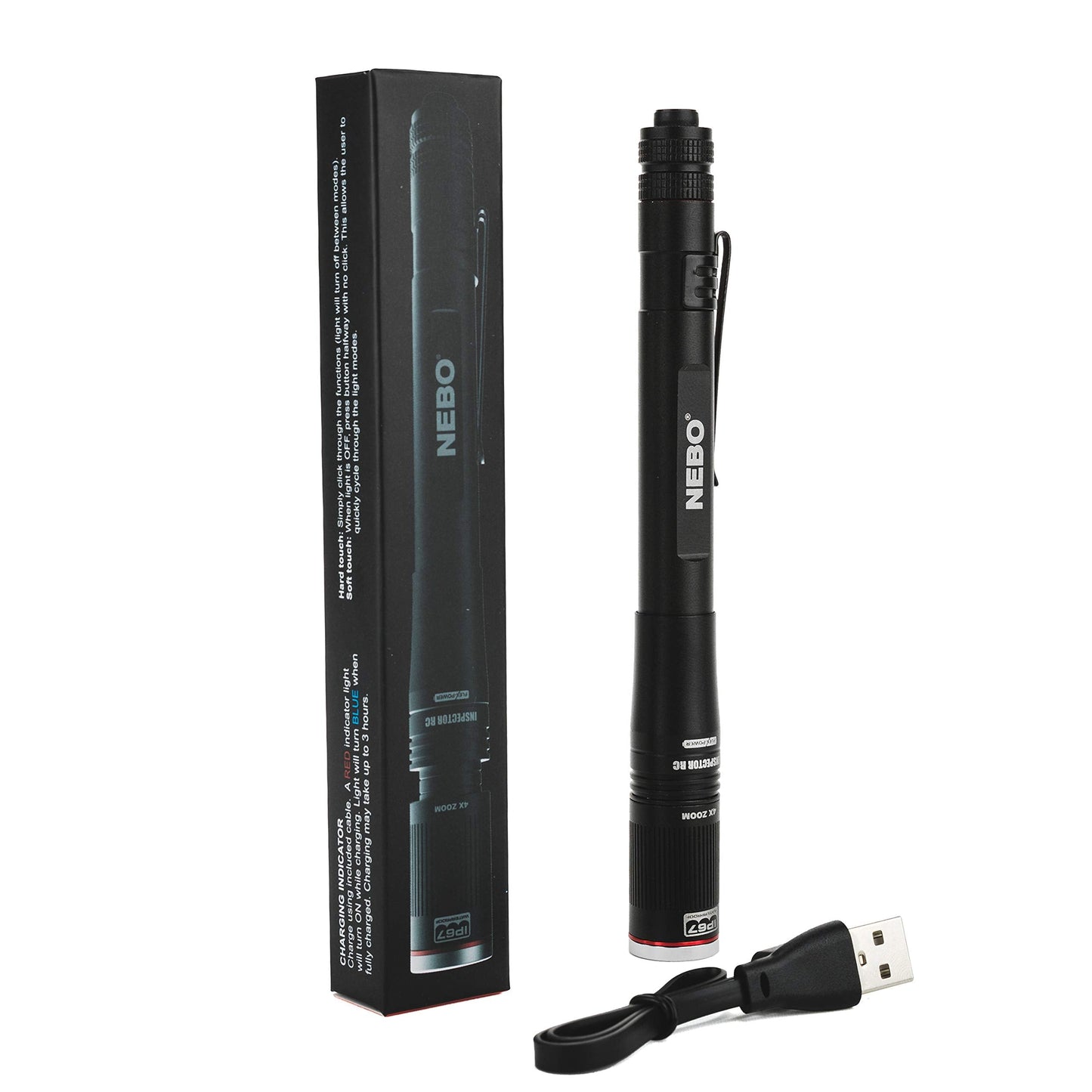Nebo Rechargeable Pen Light Flashlight - 360 Lumens, Black, Aluminum, Model 6810, Includes Rechargeable Battery & Aaa Battery Option, 1 Pack