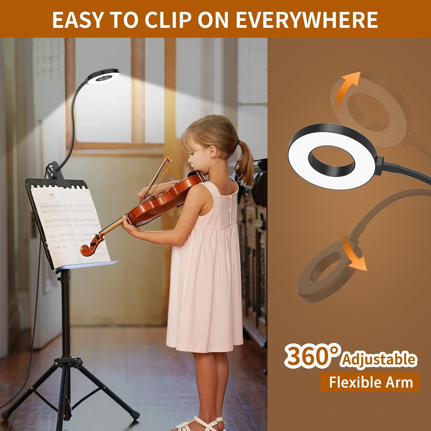 Izell Led Desk Lamp With Clamp, 3 Color Modes, 10 Brightness Levels, 15.8 Black, Flexible Gooseneck Reading Light For Kids
