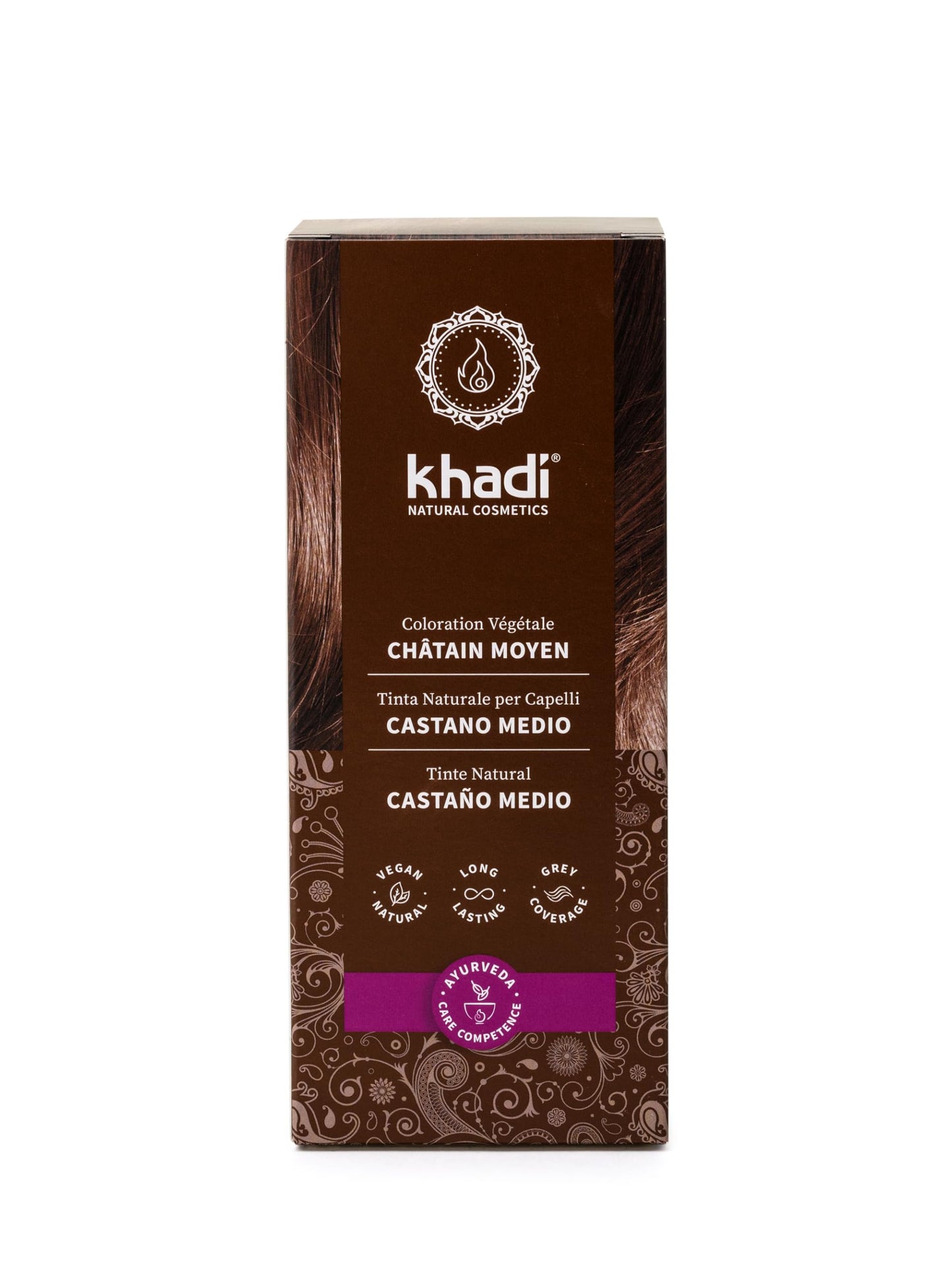 khadi MEDIUM BROWN Natural Hair Color - Hair dye for lively, warm cinnamon brown to strong, deep medium brown - 100% plant-based