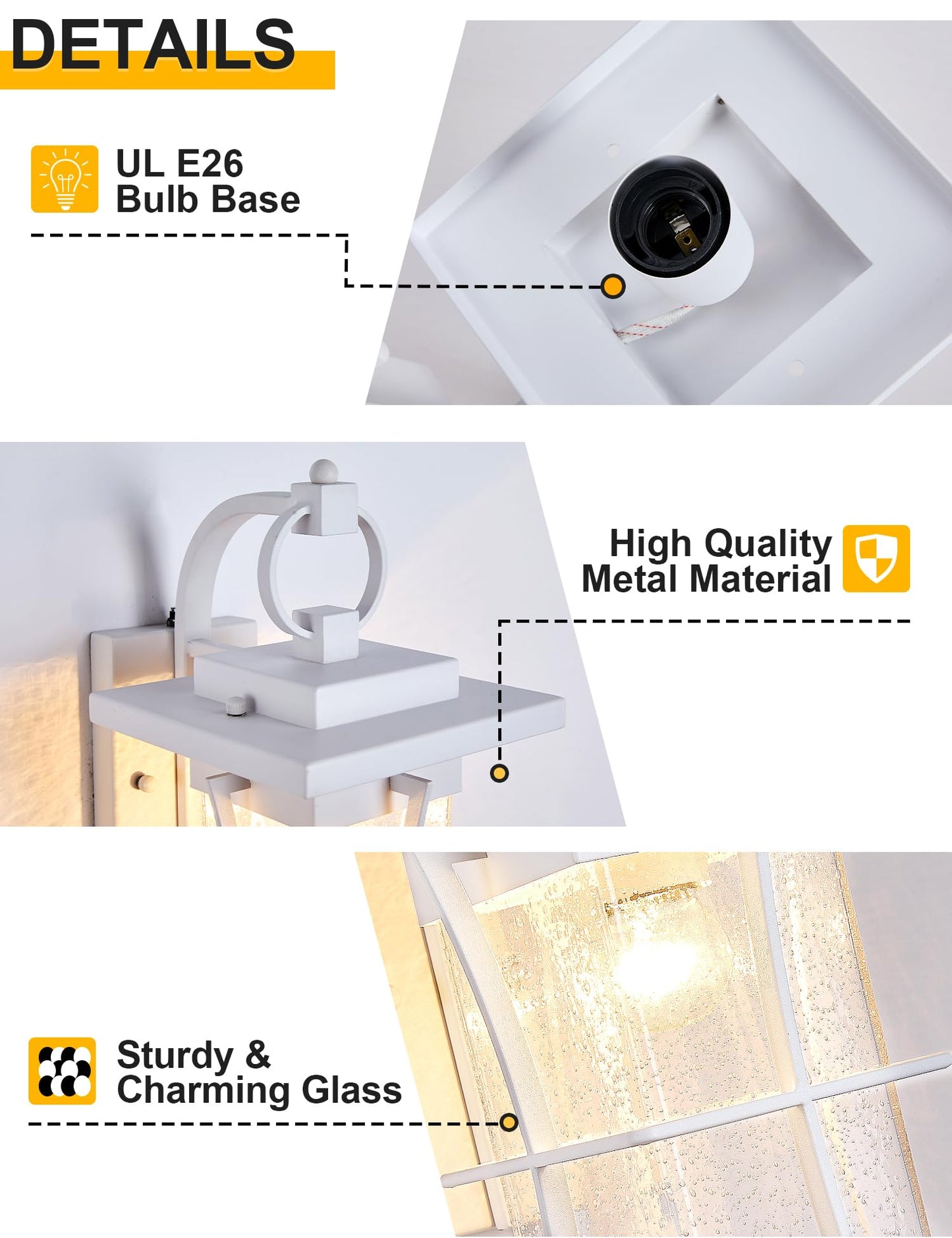 EERU White Outdoor Wall Light Dusk to Dawn Lantern with Photocell Sensor, Waterproof, Metal, Model 05-E-WL(WH)