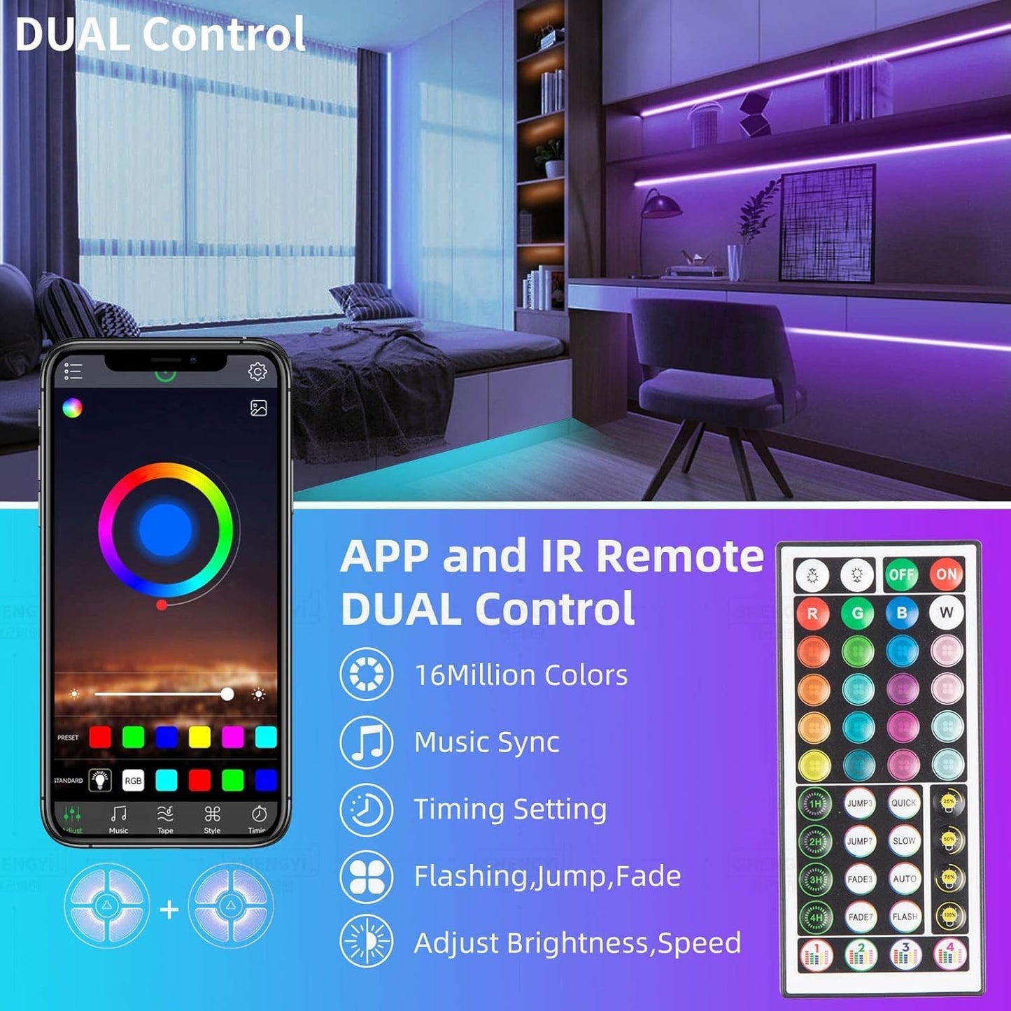 Ksipze Led Lights For Bedroom 50Ft Led Strip Lights With Remote Rgb Color Changing Music Sync Smart App Control For Room Bedroom Lighting Flexible Home D?Or