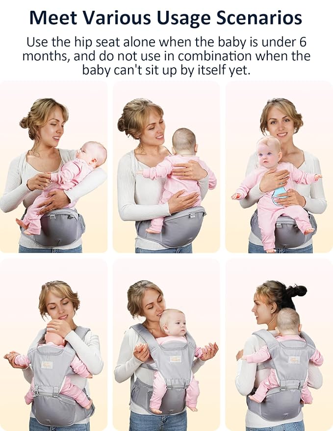 Baby Carrier Newborn to Toddler, 6-in-1 Front and Back Baby Hip Carrier One Size Fits All Adjustable Toddler Carrier Hip Carrier for Baby with Hip Seat Adapt to Newborn, Infant & Toddler