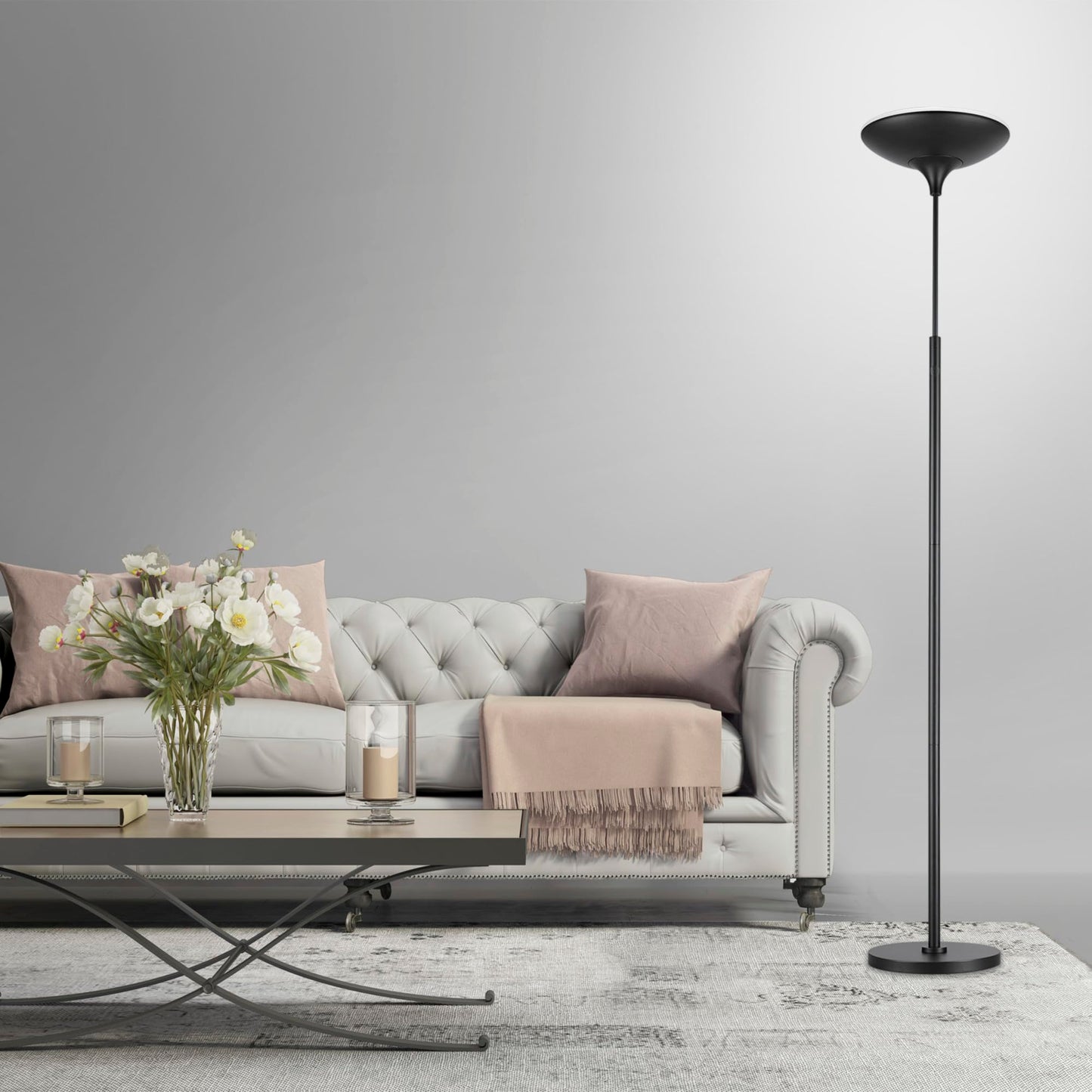 Globe Electric Led Torchiere Floor Lamp, 43W, 3010 Lumens, Energy Star, Dimmable, Matte Black, 70.9 - Model 12784