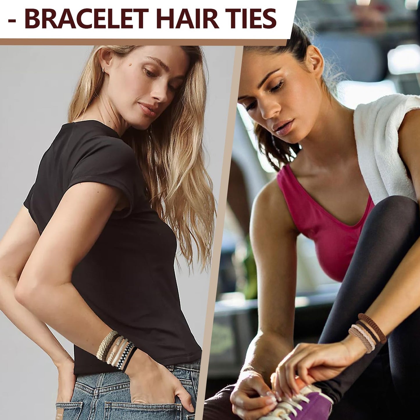 Pony tails hair ties for thick or thin hair, no damage,black,white strong bands for women or girl, Boho 40pcs,elastics hairtyes