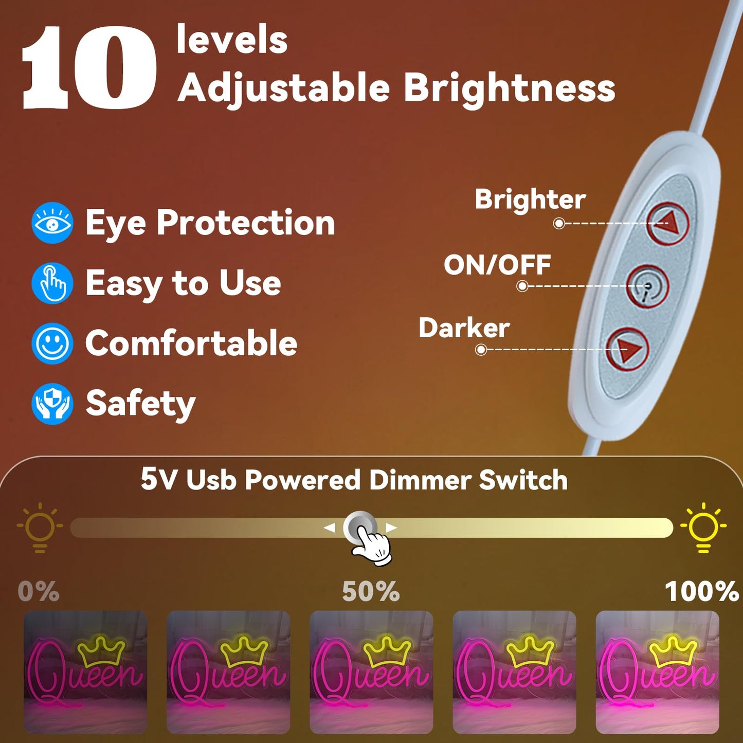 Queen Neon Signs Beautiful Pink Led Neon Lights Dimmable Led Light Sign For Girls Room Birthday Party Bedroom Lady Gifts Wali Decoration  Pink + Yellow