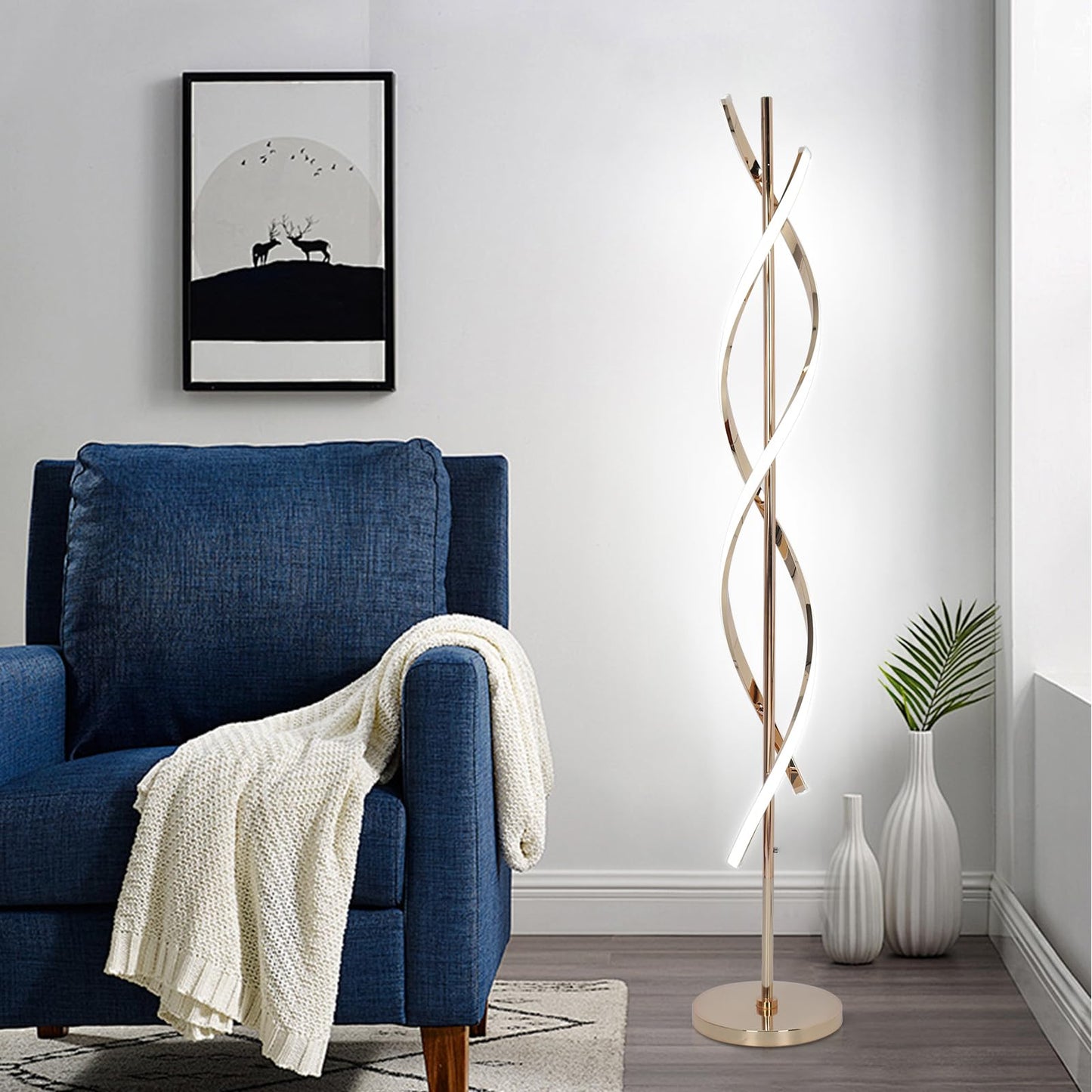 Eidearay Led Modern Floor Lamp, 40W Dimmable, Color-Changing, 60 Spiral Design, Gold, Model Ldd-G1