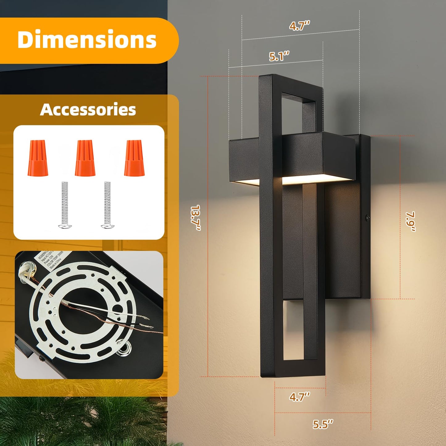 Tewei Led Outdoor Wall Sconce Modern Exterior Lighting Fixtures  Matte Black Outdoor Front Porch Lights Led Outside Wall Mount Lights For House  Hallway  Warm White 3000K  1 Pack