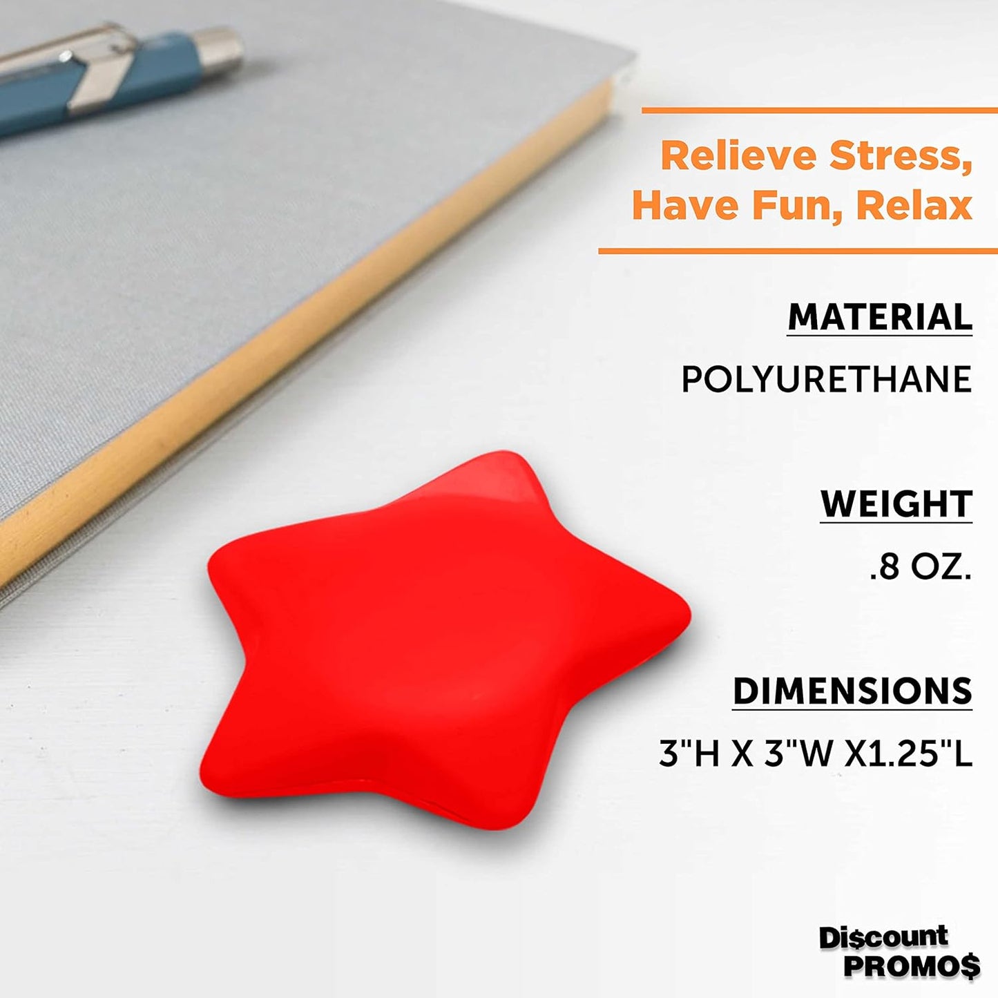 DISCOUNT PROMOS Star Squeeze Balls Set of 10, Bulk Pack - Anxiety Stress Relief, Perfect for Your Desk, Office or Home - Red
