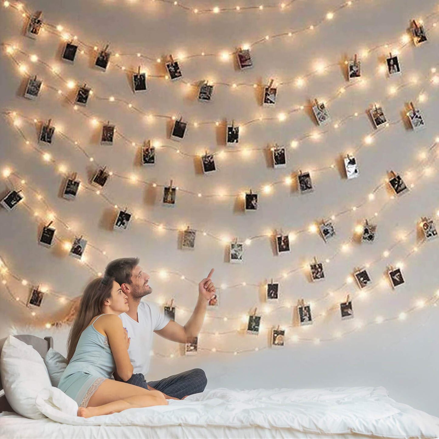Bryubr Photo Clip String Light - 33Ft 100Led Warm White Fairy Lights With Clips For Bedroom, Christmas & Wedding Décor