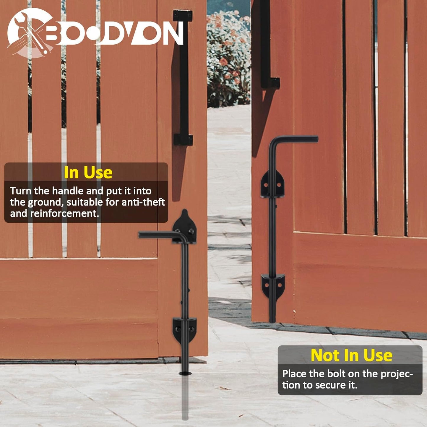 12 Inch Cane Bolt Gate Drop Rod Heavy Duty Gate Hardware, Gate Ground Latch for Wooden Fences, Metal Gates Doors Stopper for Gate Ground, Wrought Iron Gate Latches, Black Finish(1 Pack)