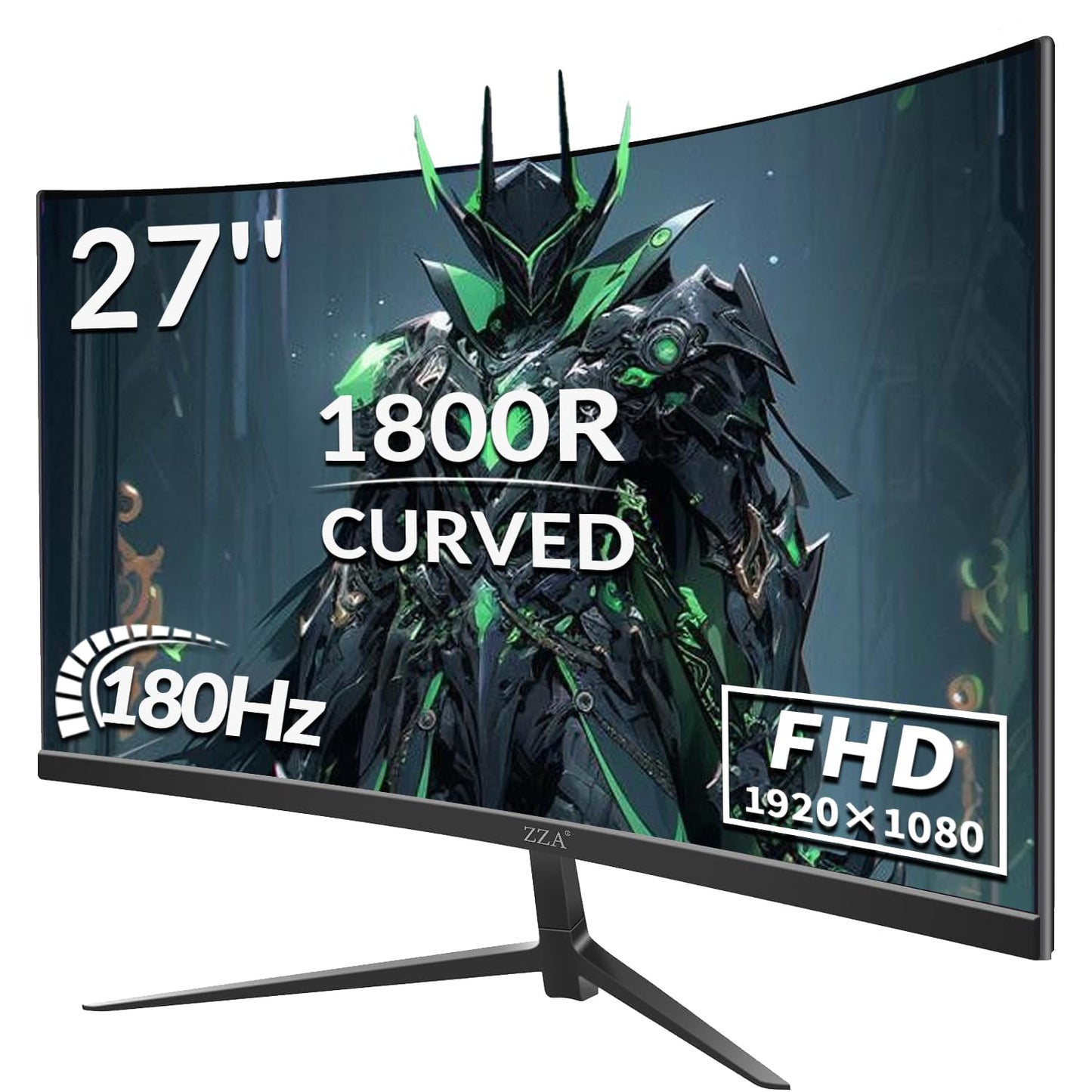 ZZA Gaming Monitor 27 Inch Curved 180Hz| 165Hz|144Hz|1ms| Computer Monitor FHD|1080P| 90% DCI-P3,100% sRGB,PC Monitor FreeSync| HDMI|HDR|Low Blue Light| HDMI|DP Ports| VESA Mount| Metal Stand