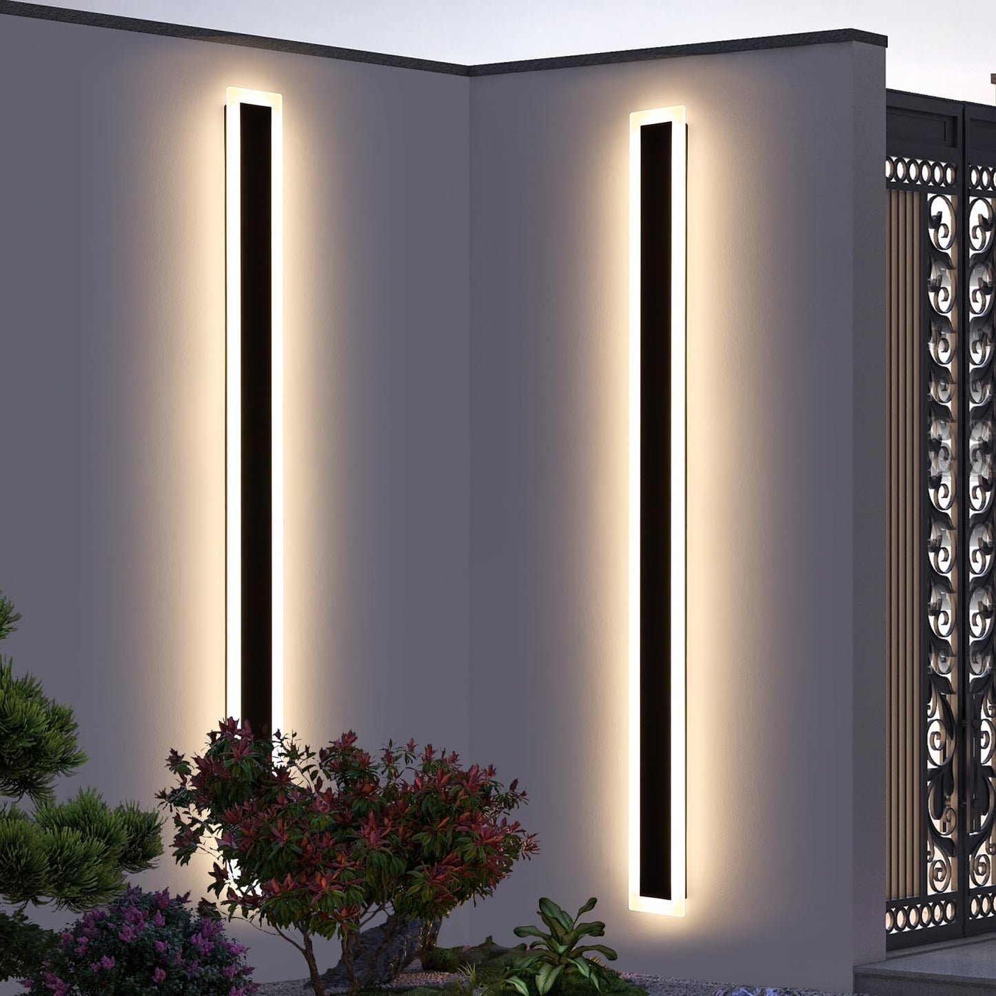 Upgrade Widened 2 Pack 71Inch Long Outdoor Wall Light  Dimmable 3000K-6000K  Modern Exterior Wall Sconces  Ip65 Waterproof  60W  Black Led Wall Mount Light For House  Yard  Garden With Remote Control