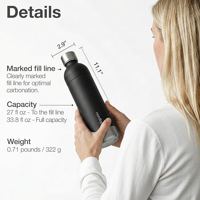 Stainless Steel Carbonating Bottle 33 oz | Compatible with Aarke Carbonator 3, Sodastream (Excl. model Aqua Fizz + Jet) and many others| Dishwasher Safe, No Expiration Date, BPA-Free
