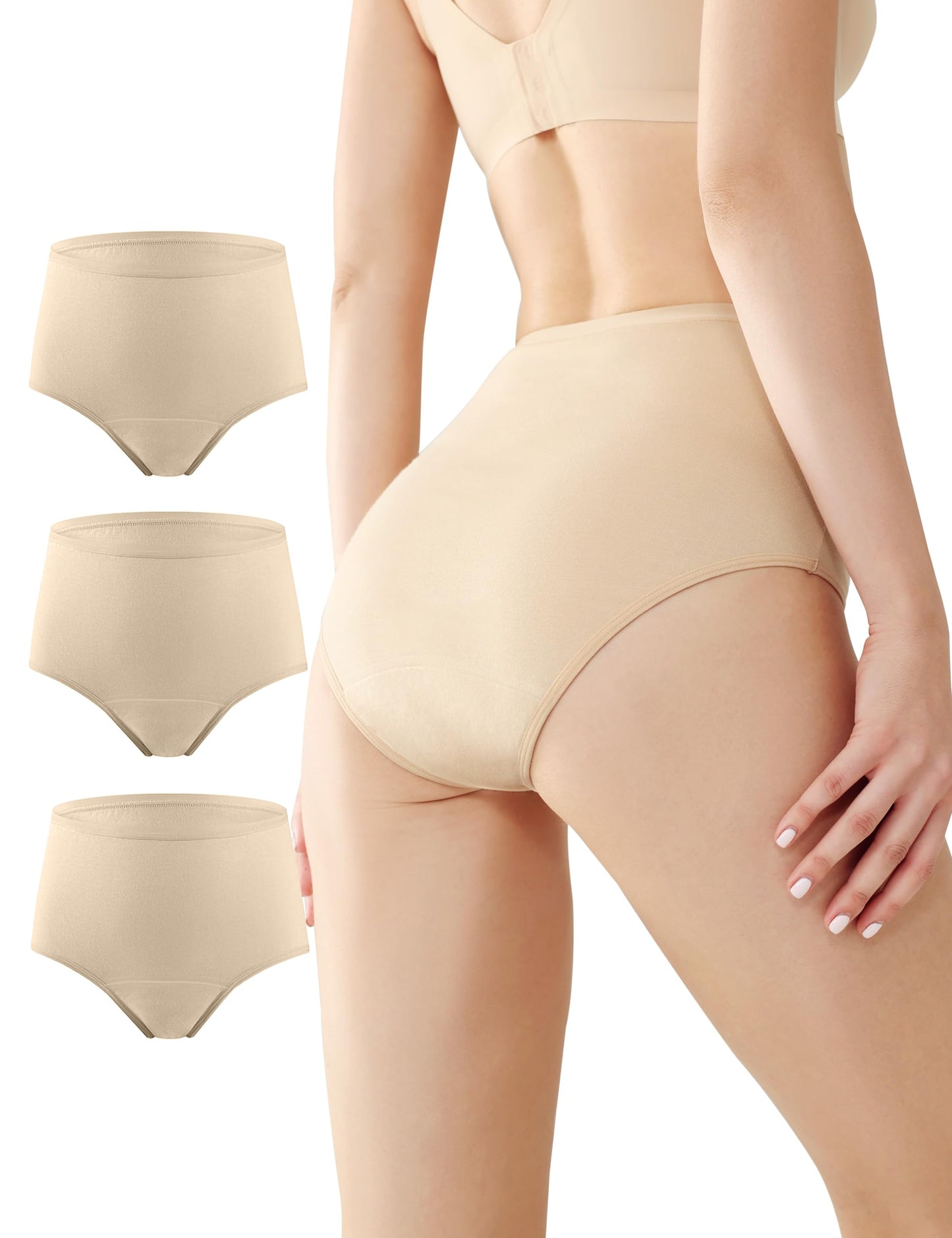 BATTEWA Incontinence Underwear for Women,Leak Proof Underwear Washable Absorbency Cotton Panties Bladder Leakage Protective 50ML(Beige,Large,3-Pack)