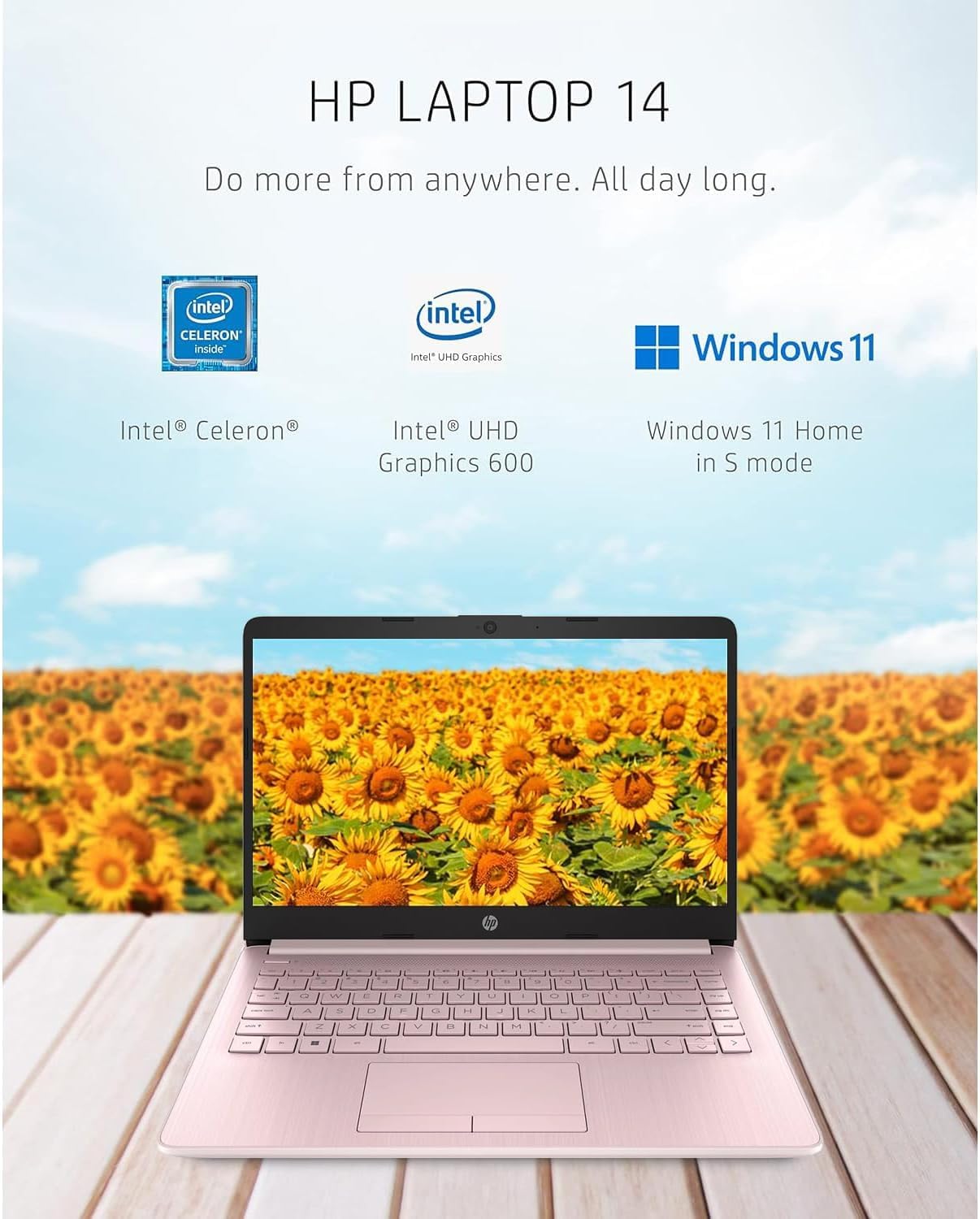 Hp New 14 Hd Ultra Light Thin Laptop, Quad-Core Intel Celeron Processor, 16Gb Ram, 320Gb (64Gb Emmc+ 256Gb Card), Wi-Fi, Upto 11