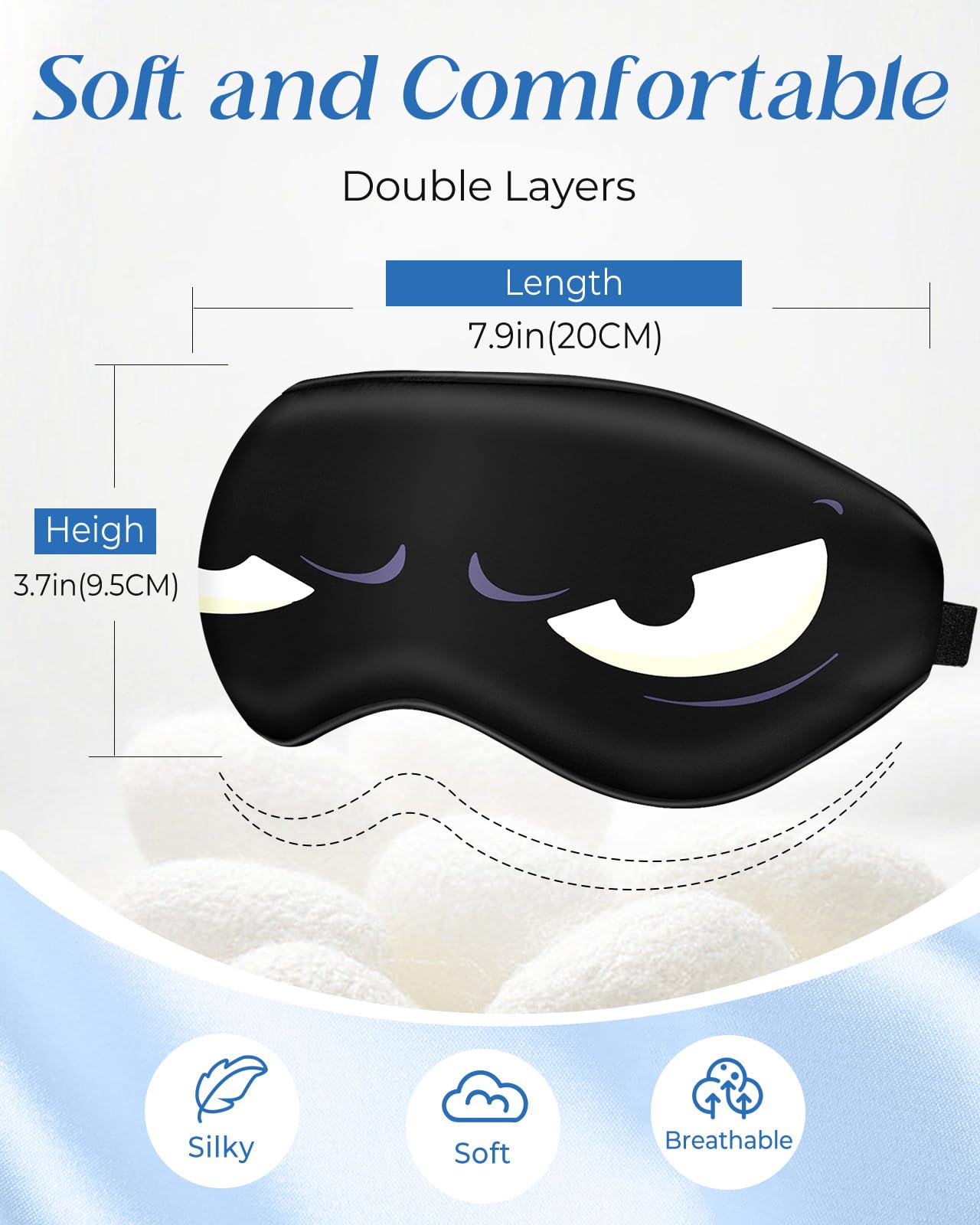 Miss Adola Sleep Mask for Kids - Silk Eye Mask for Sleeping Cute Cartoon Kids Sleep Mask for Boys Girls Teens Soft Smooth Adjustable Straps Silk Kids Eye Cover, Black White Eyes