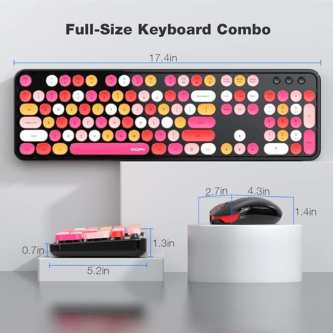 MOFii Wireless Keyboard and Mouse Combo, USB 2.4GHz Full Size Typewriter Keyboard with Number Pad and Sport Car Mouse for Office PC Computer Desktop Laptop Windows (Black Colorful)