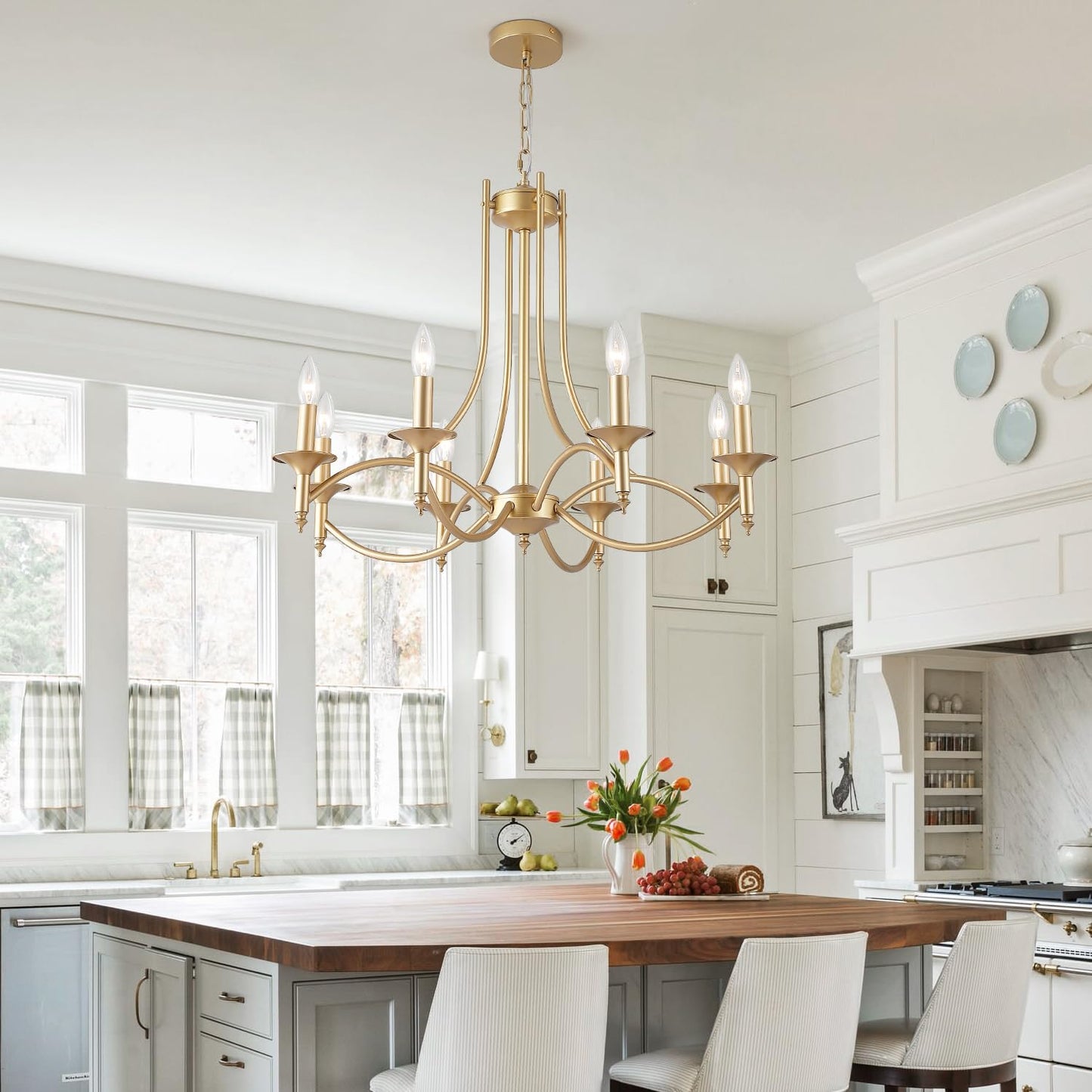 Pretoy Gold Chandeliers For Dining Room 8-Light Farmhouse Dining Room Light Fixtures Candle Chandelier Lighting For Bedroom  Hallway Entryway Living Room Kitchen Foyer