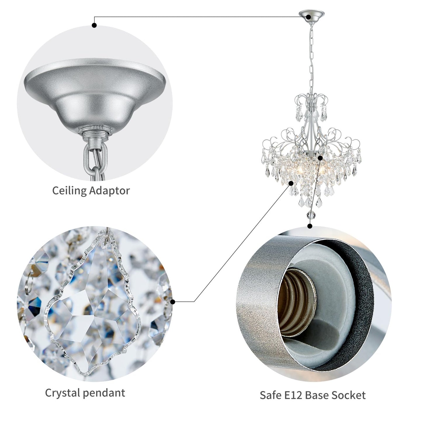 Wuzups Crystal Chandelier 5-Light Pendant Ceiling Light Modern Lighting Fixture For Dining Room Hallway Bedroom Kitchen Bathroom  H 22.4 X W 18.3  E12 Base  Silver