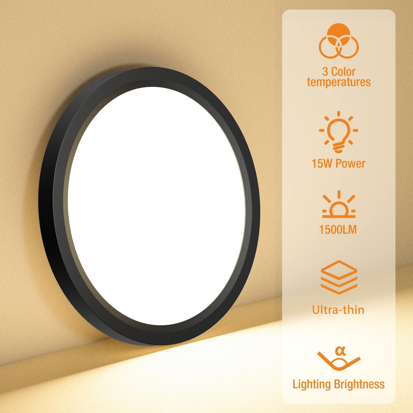 slochi 7.5 Inch Ceiling Light Fixture, Ultra Thin LED Flush Mount, 3000K-4000K-6500K, 3 Pack, Black