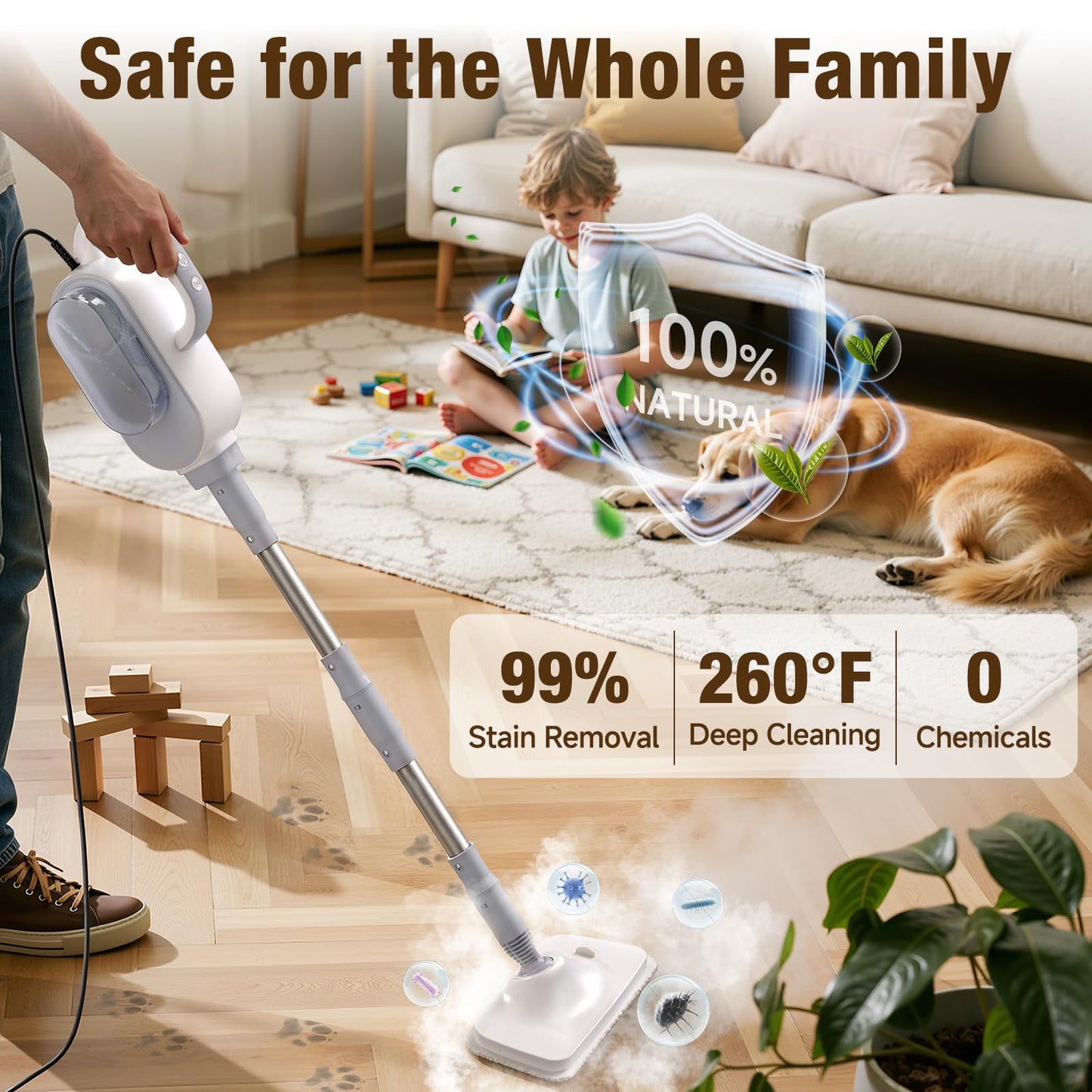 Steam Mop, 13-In-1 Powerful Handheld Steam Cleaner With 13 Accessories, 500Ml Removable Tank, 23Ft Power Cable, Detachable Steam