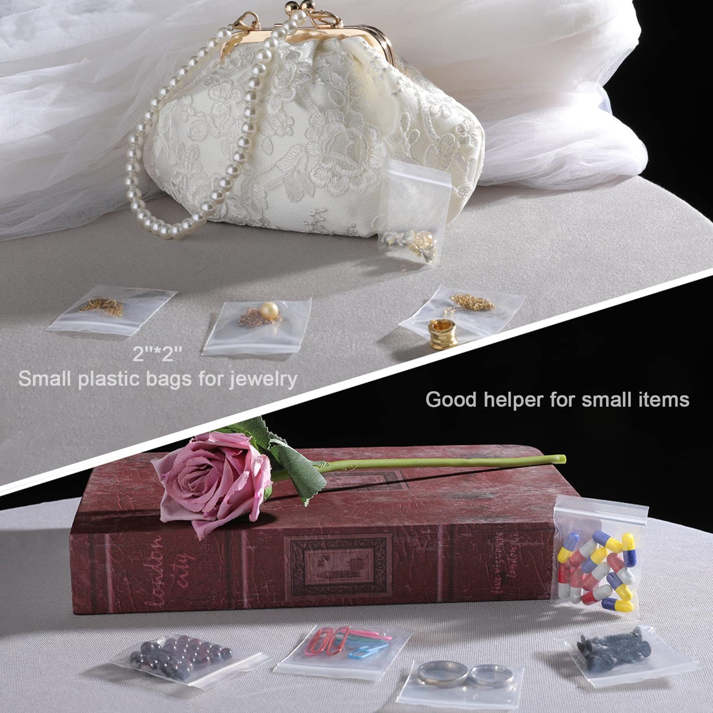 JINYONBAG Mini Plastic Bags, 400pcs 2" x 2" Transparent Reusable Zipper Storage Bags for Jewelry, Candy, Coins