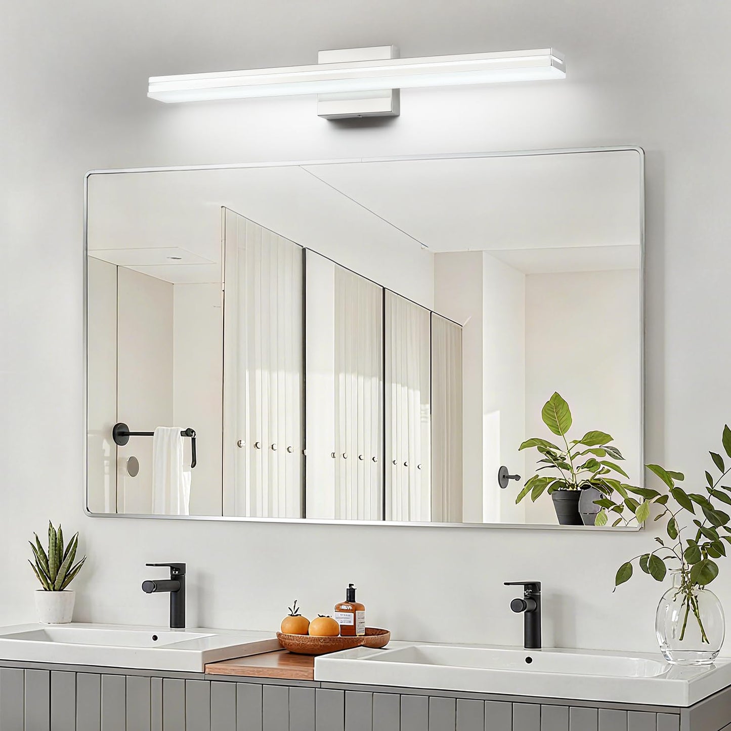 Sinerise 32-Inch Led Modern Bathroom Vanity Light Bar  Chrome Modern Acrylic Bathroom Wall Lighting Fixtures Over Mirror (Cool White 6000K)
