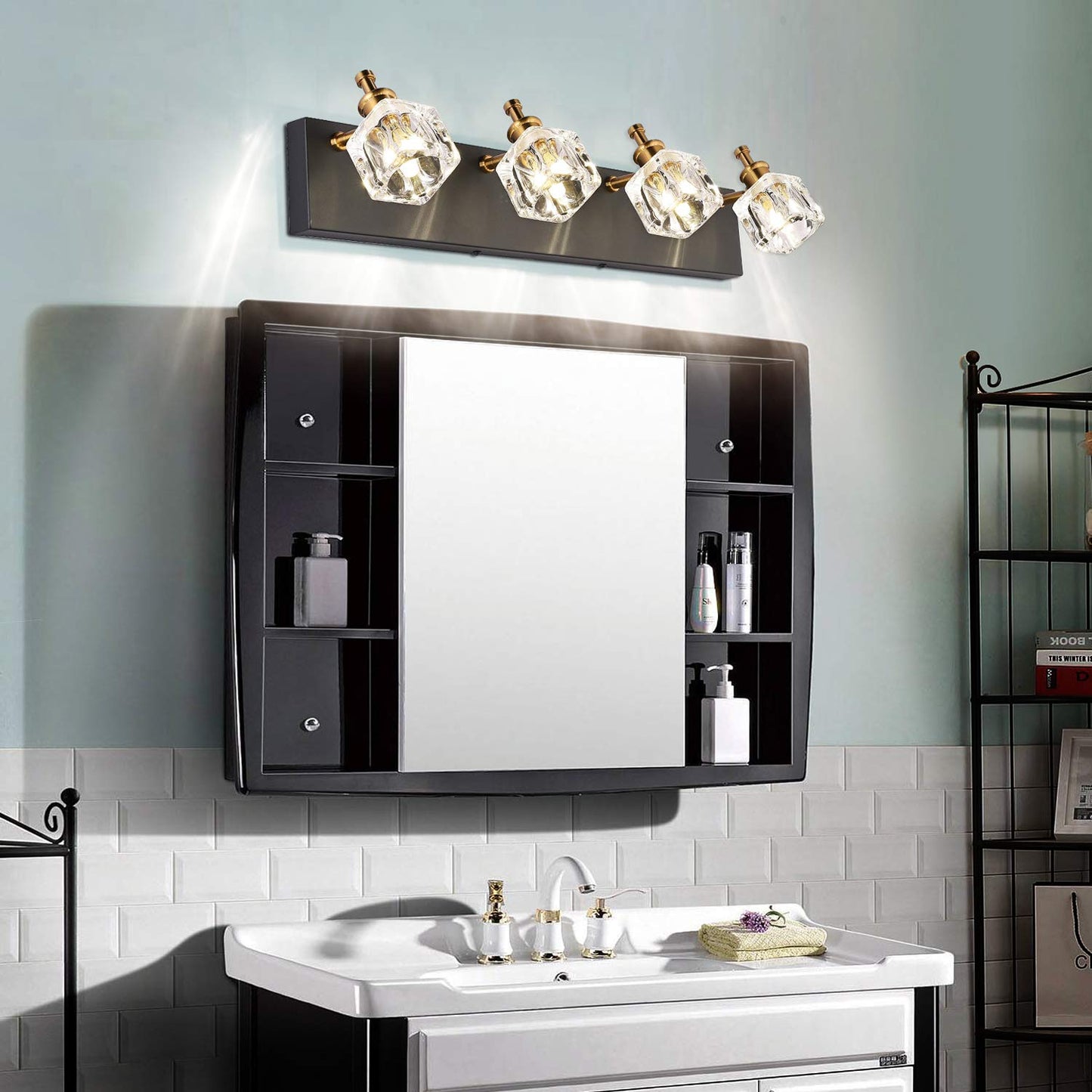 PRESDE Modern Black Bathroom Vanity Light Fixture LED 4 Lights Metal Matt Black 7770-4T