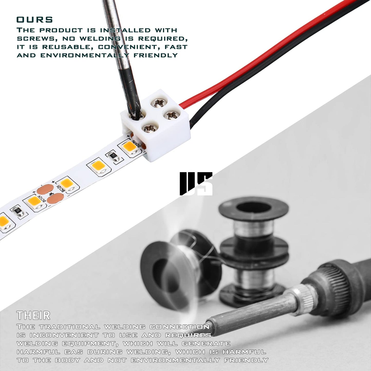25 Pack Solderless White Led Tape Light Connectors Tighten Screw Terminal Blocks 2 Pin 10mm Connector with Screwdriver Wire to Strip Connector for 5v 12v 24v Monochrome LED Low