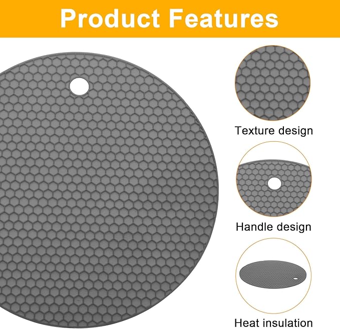 uxcell 4pcs Silicone Jar Opener Pads, 17.5cm/7" Texture Can Opener Multipurpose Round Bottle Lid Opener Non-Slip Coasters for Weak Hands Seniors Children, Gray