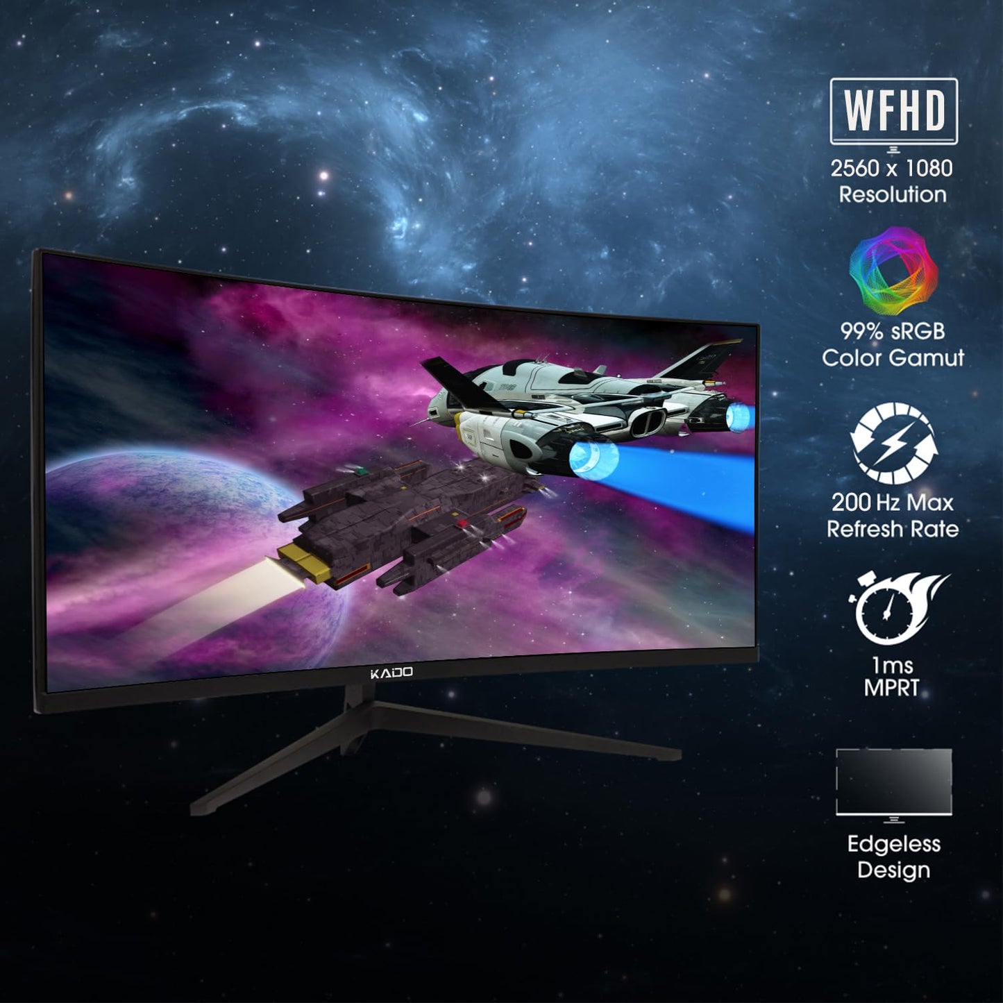 Kado Dual Gaming Monitor Setup - 2-Pack 30" Curved 1800R 21:9 Ultrawide 2560x1080 200Hz 1ms Computer Monitor, Stacked Gaming Setup AMD FreeSync Premium, VESA Mount HDMI DisplayPort Built-in Speakers