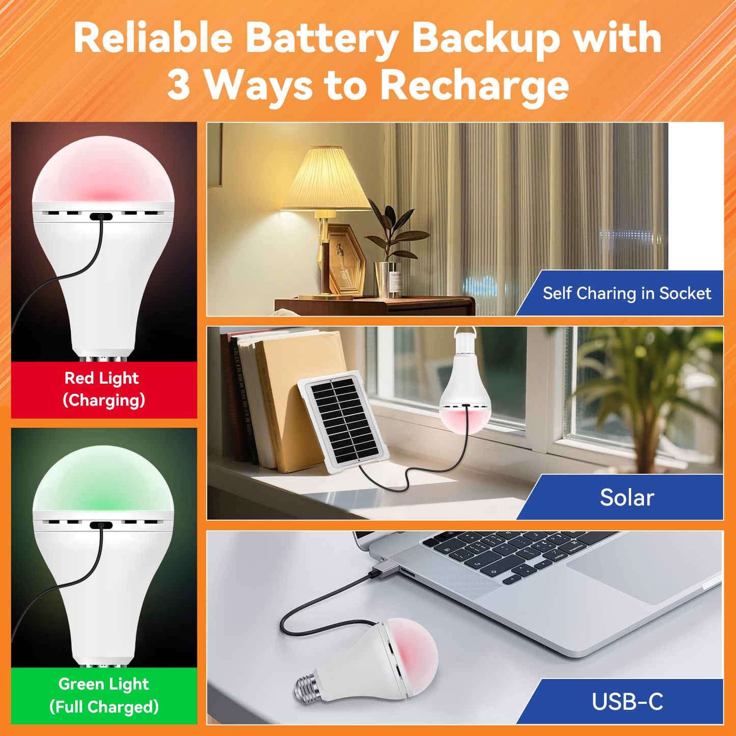 Neporal MagixPro Remote Rechargeable LED Light Bulbs, Dimmable, 1800mAh, USB & Socket Charging, 3000-6000K, 2 Pack, Model